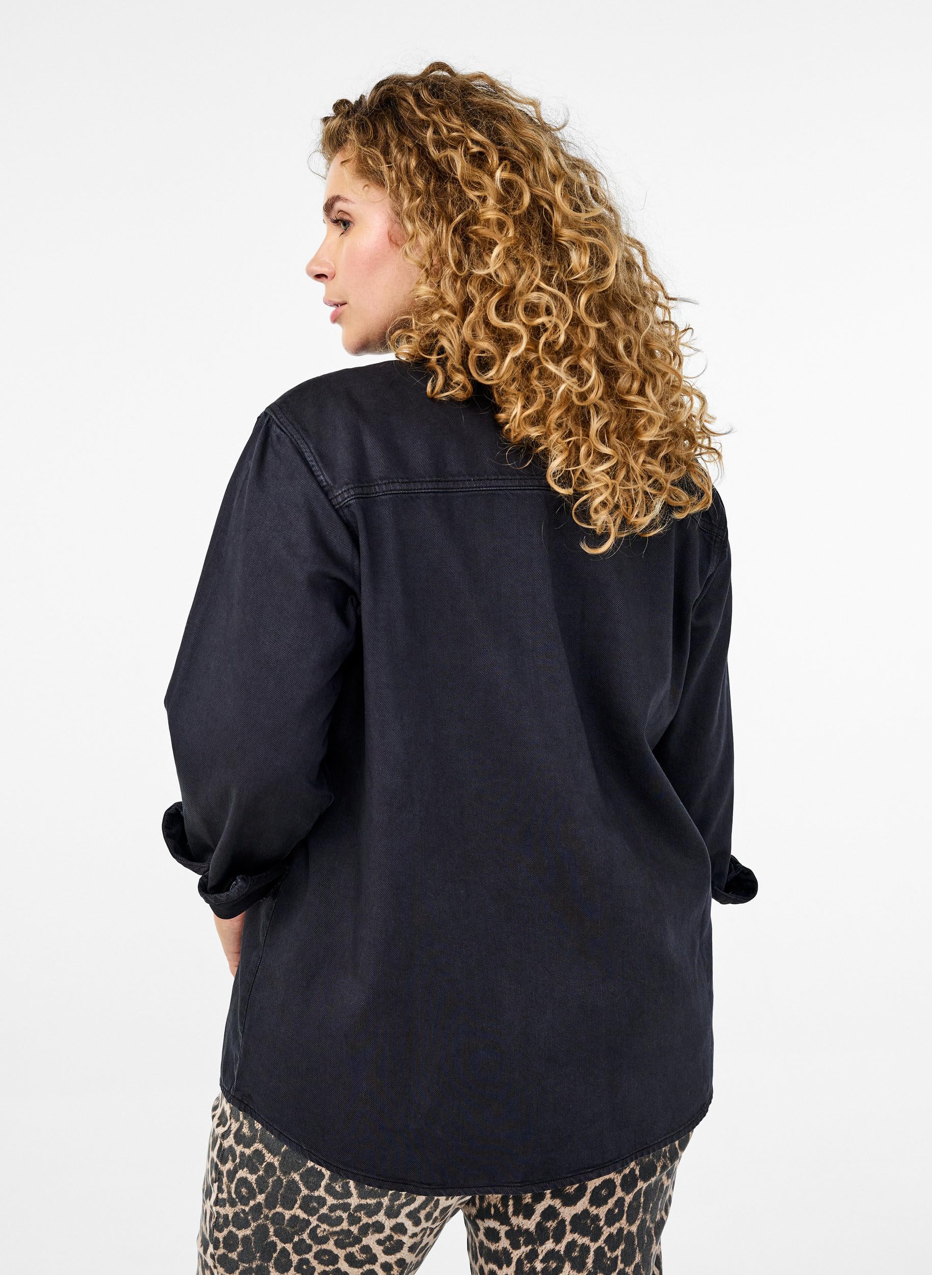 Zizzi Hemd Kragen Langarm Black Washed große Größen Bluse