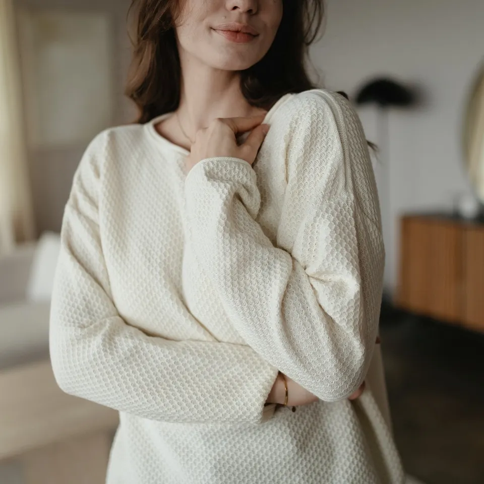 Nordlicht Viola Pullover Struktur Waffeloptik Recycling-Baumwolle