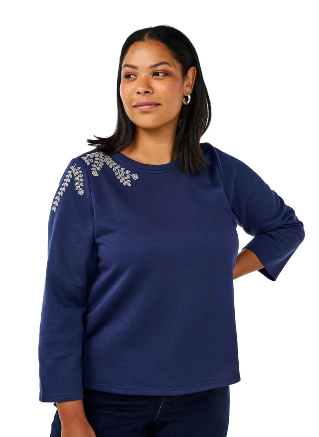 Zizzi Sweats Sweatshirt Perlen Rundhals große Größen
