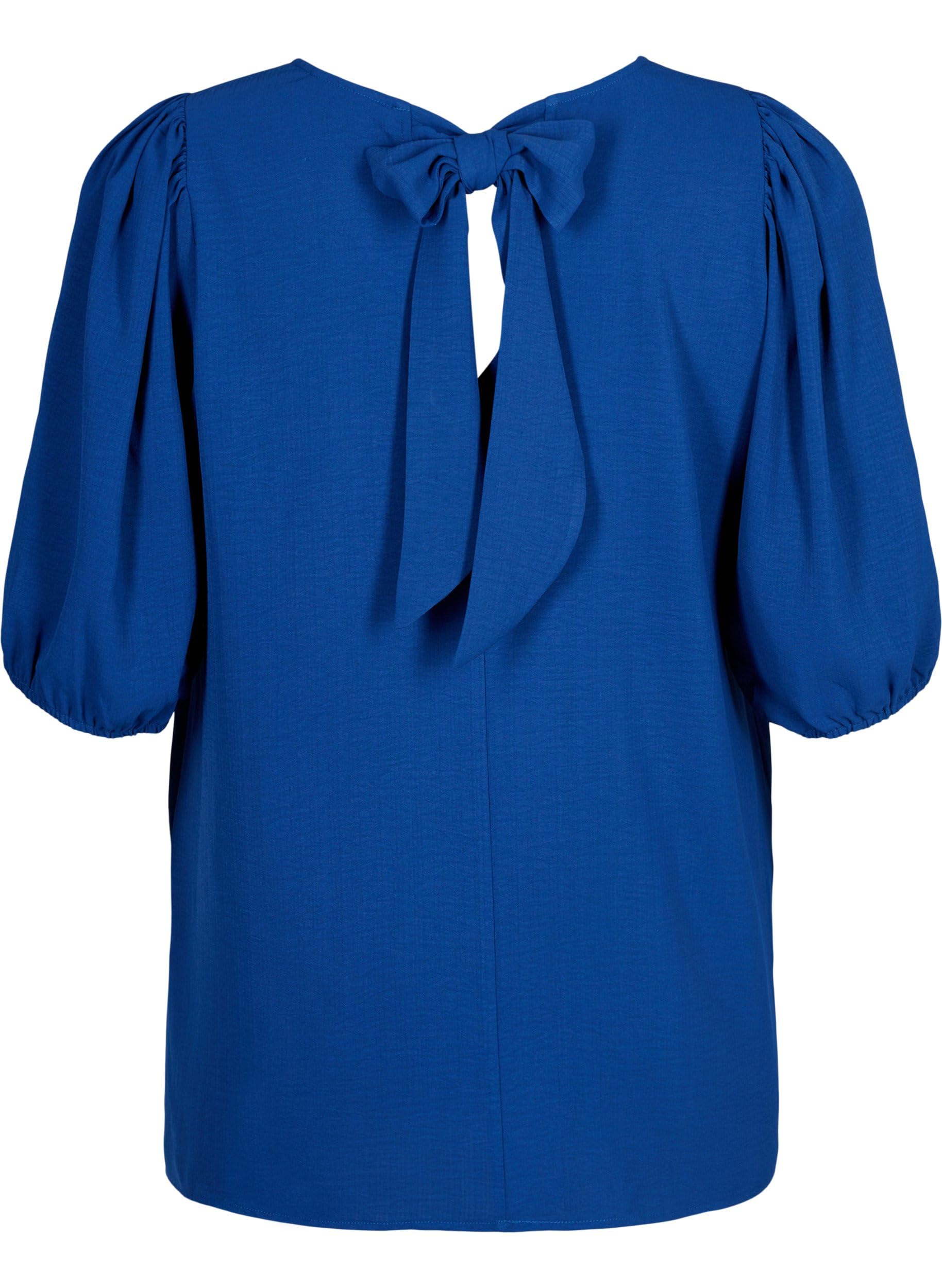 Zizzi Schleifen-Bluse Damen kurzarm Rundhals große Größen