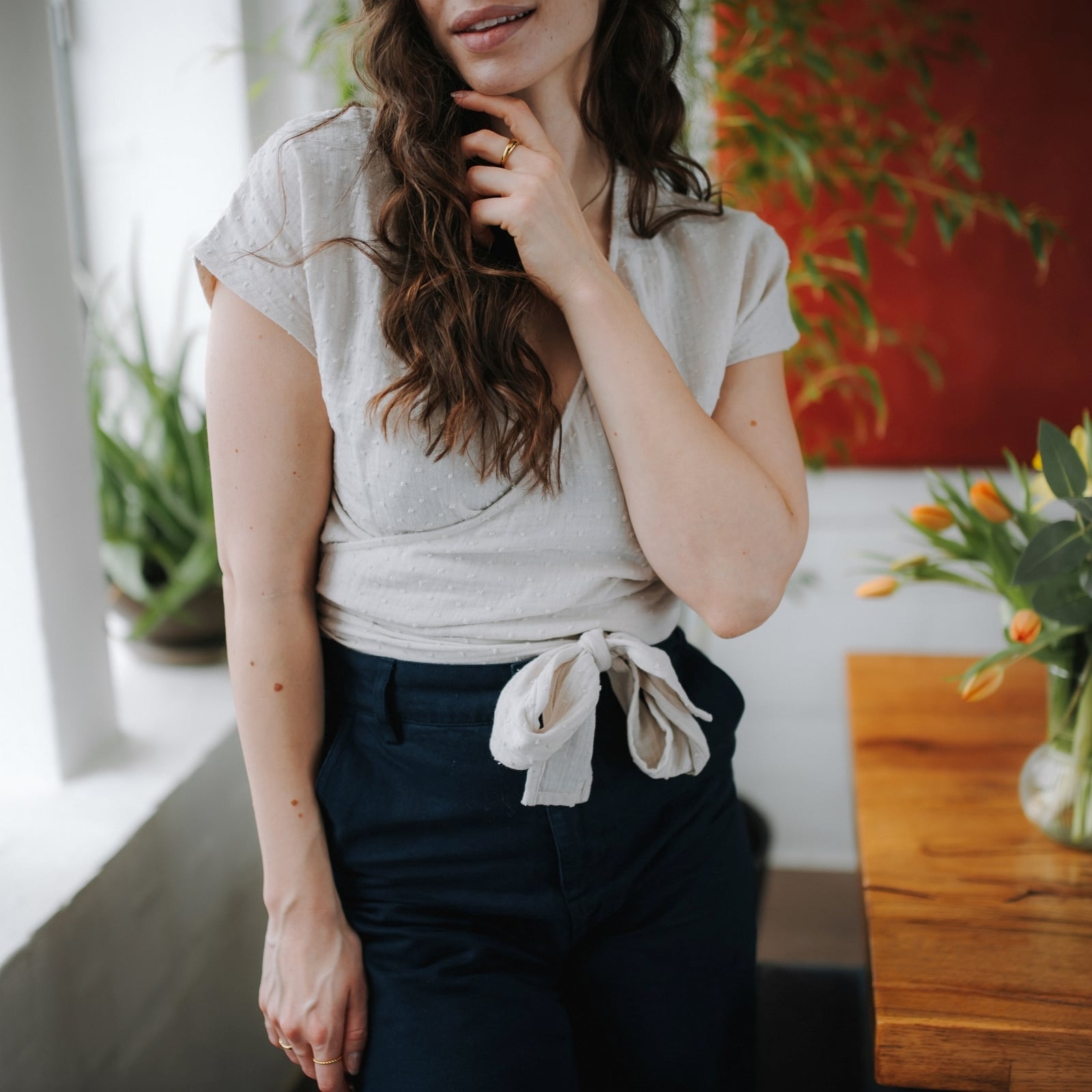 NORDLICHT Freda Kurz Wickelbluse Punkte Musselinbluse