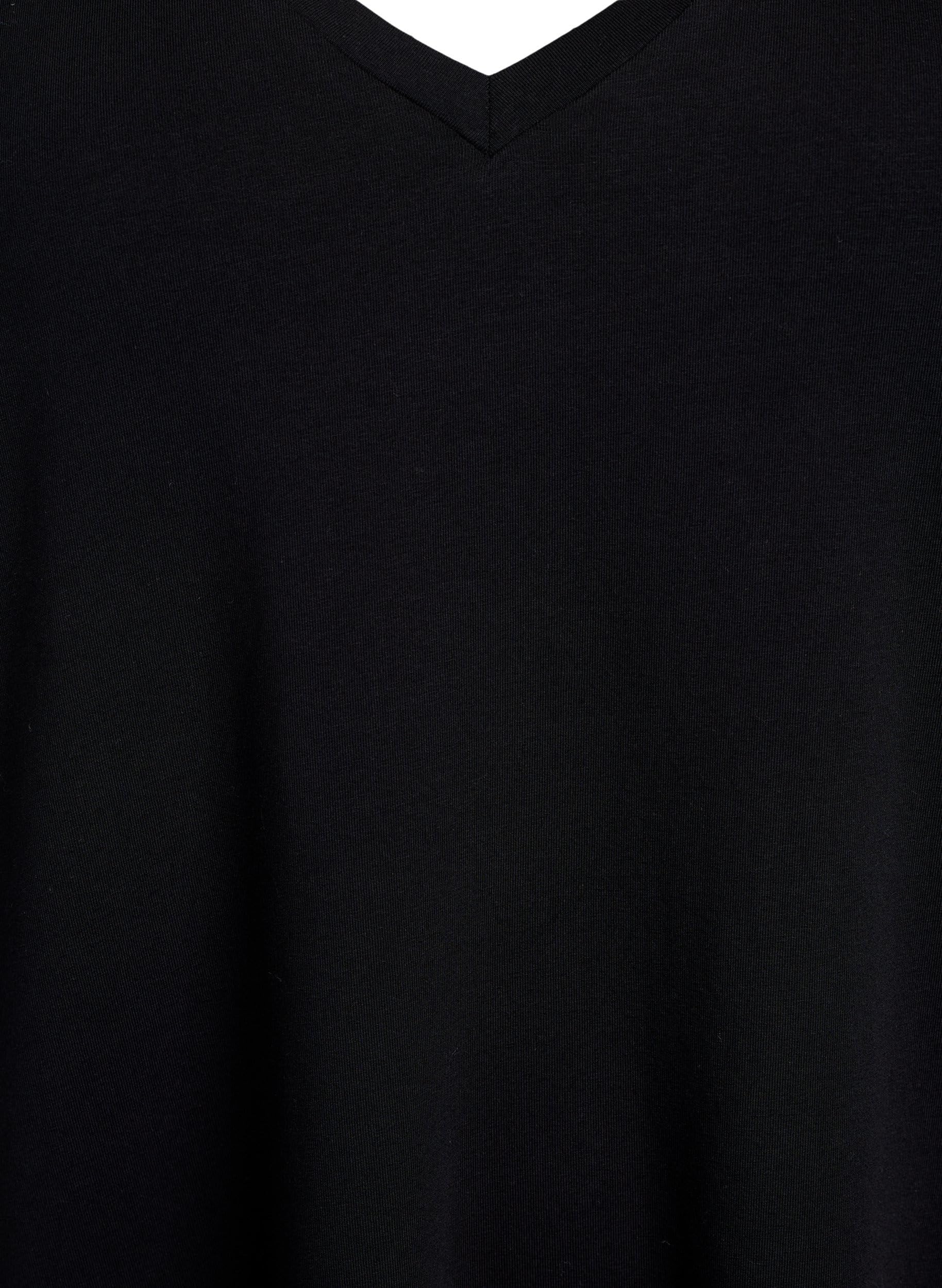 ZIZZI Dresses Midi Kleid Kurzarm V-Ausschnitt Schwarz Baumwolle