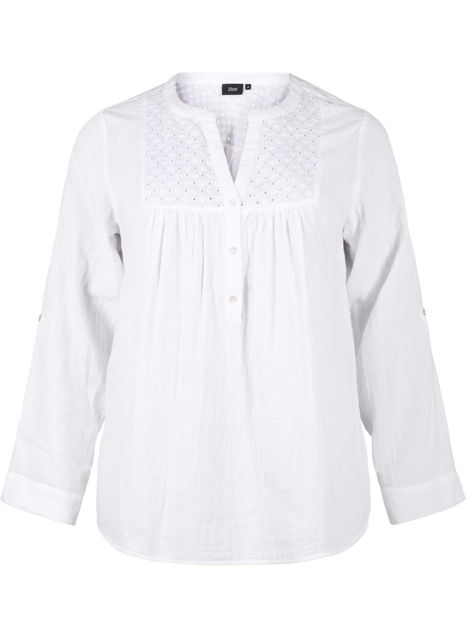 Zizzi Blouses Bluse Baumwolle Langarm Lochstickerei