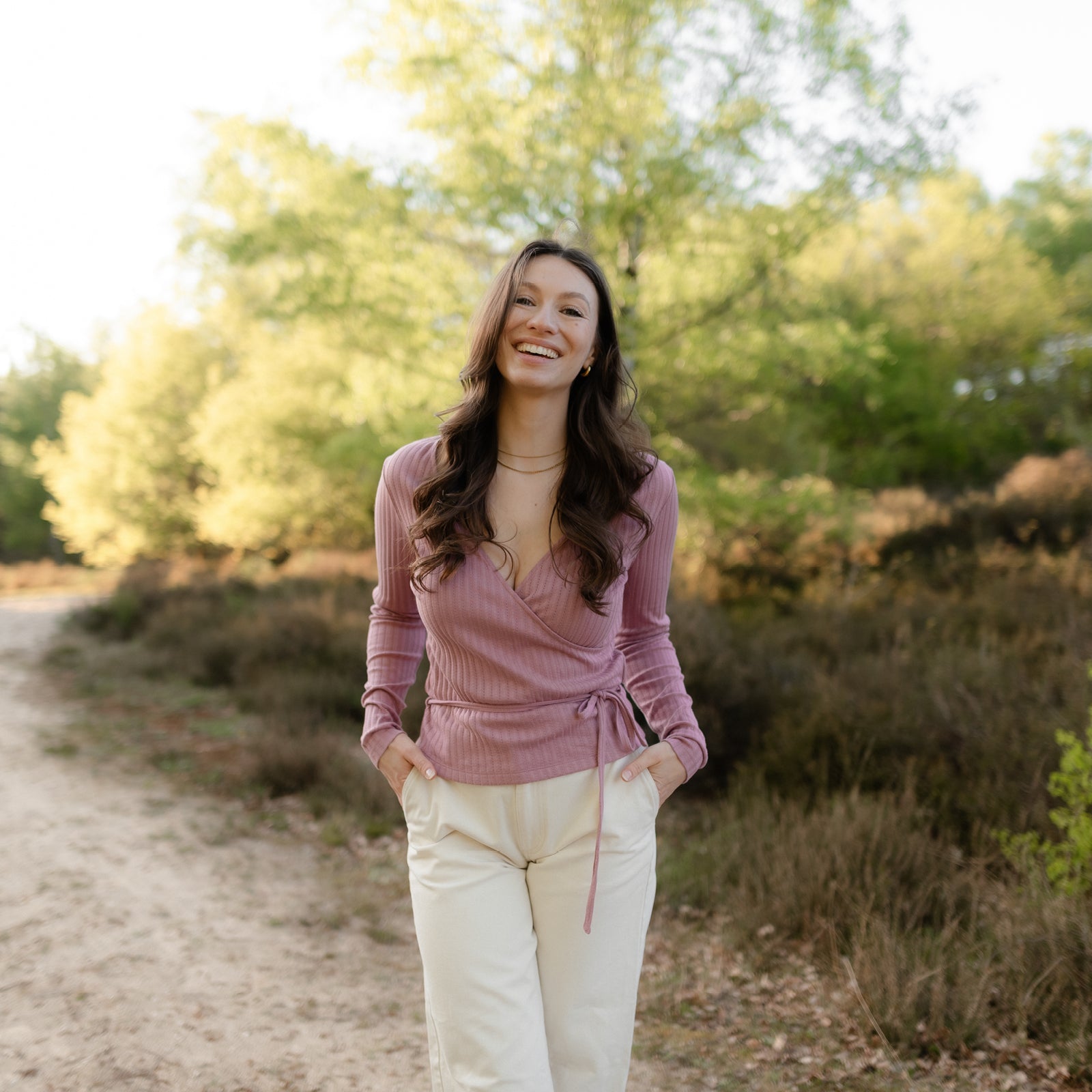 NORDLICHT Berit Wickelbluse Rosa Pointelle Tencel