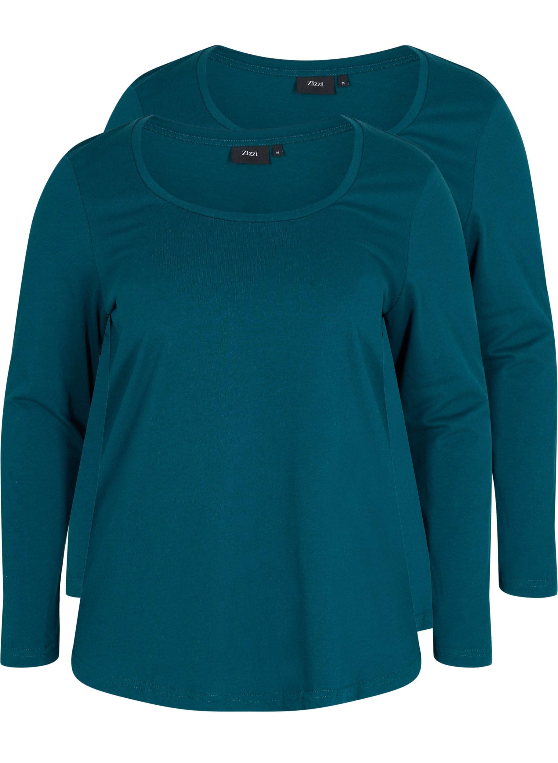 Zizzi Bluse Langarm 2er Pack Damen Baumwolle Rundhals