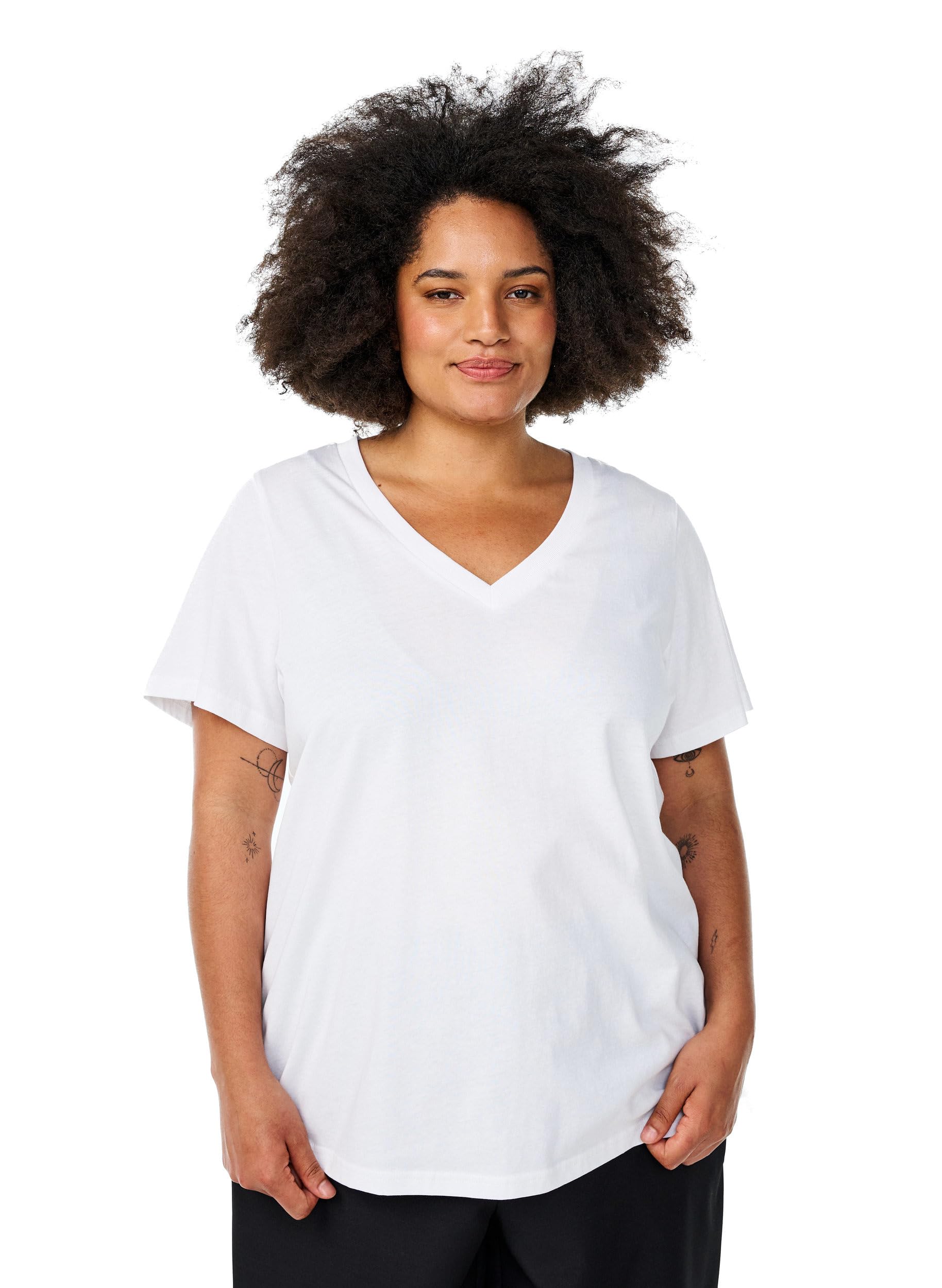 Zizzi T-Shirt Baumwolle V-Ausschnitt Shirt Schwarz 42-44