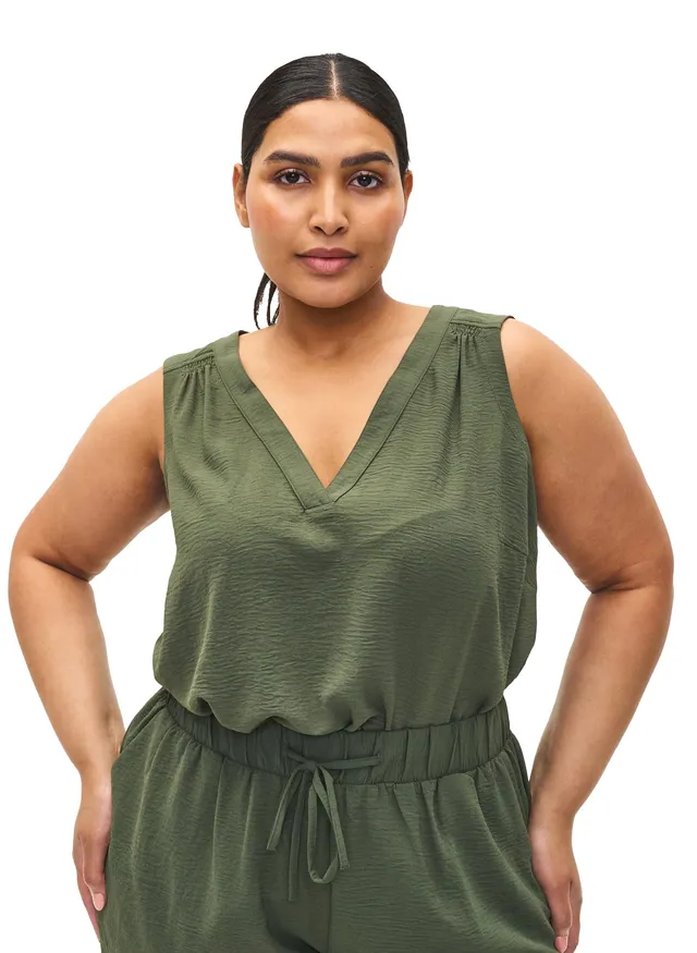 Zizzi Top Damen Ärmellos V-Ausschnitt Smock