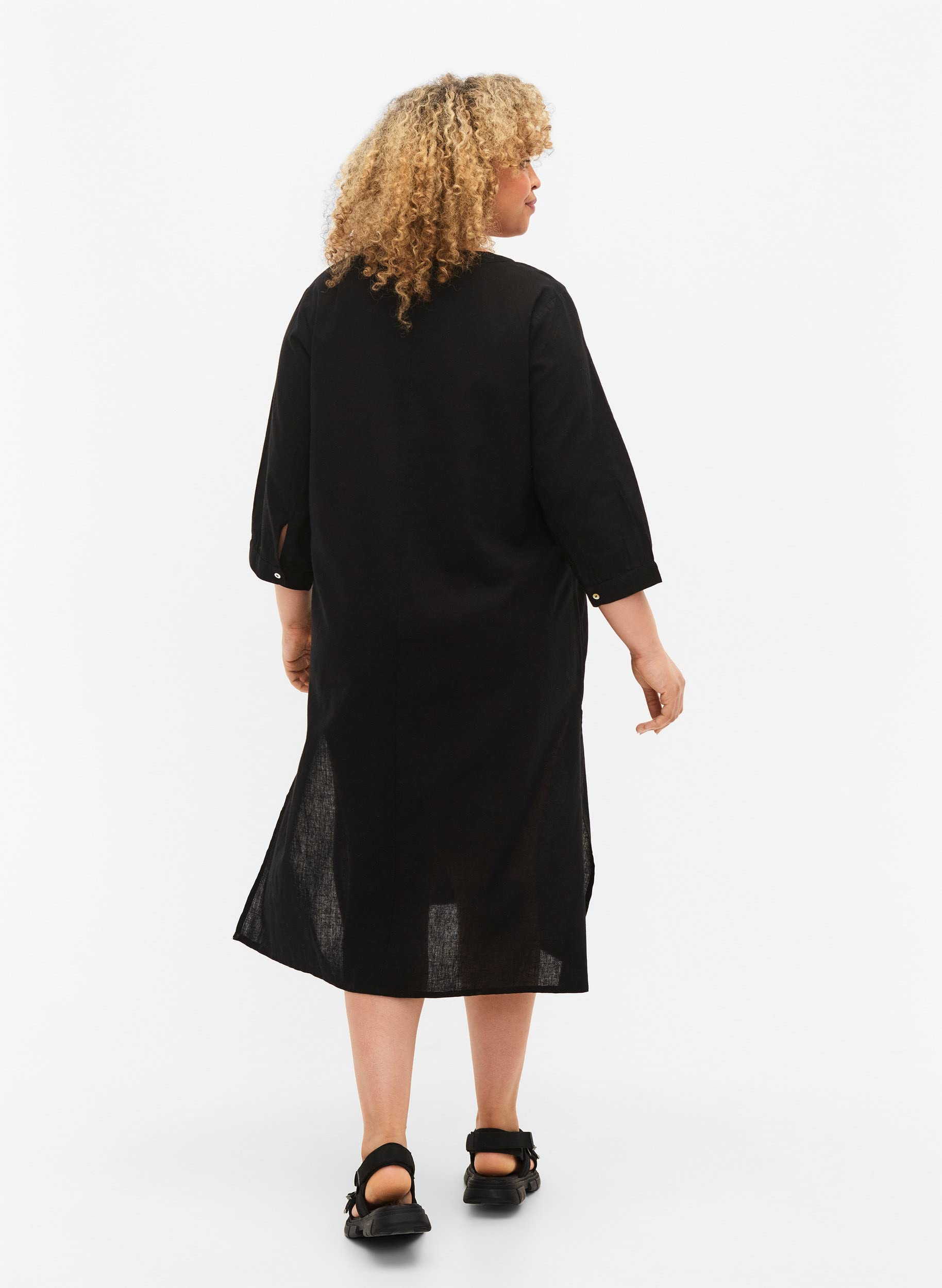Zizzi Hemdkleid Damen 3/4-Arm Baumwolle Leinen