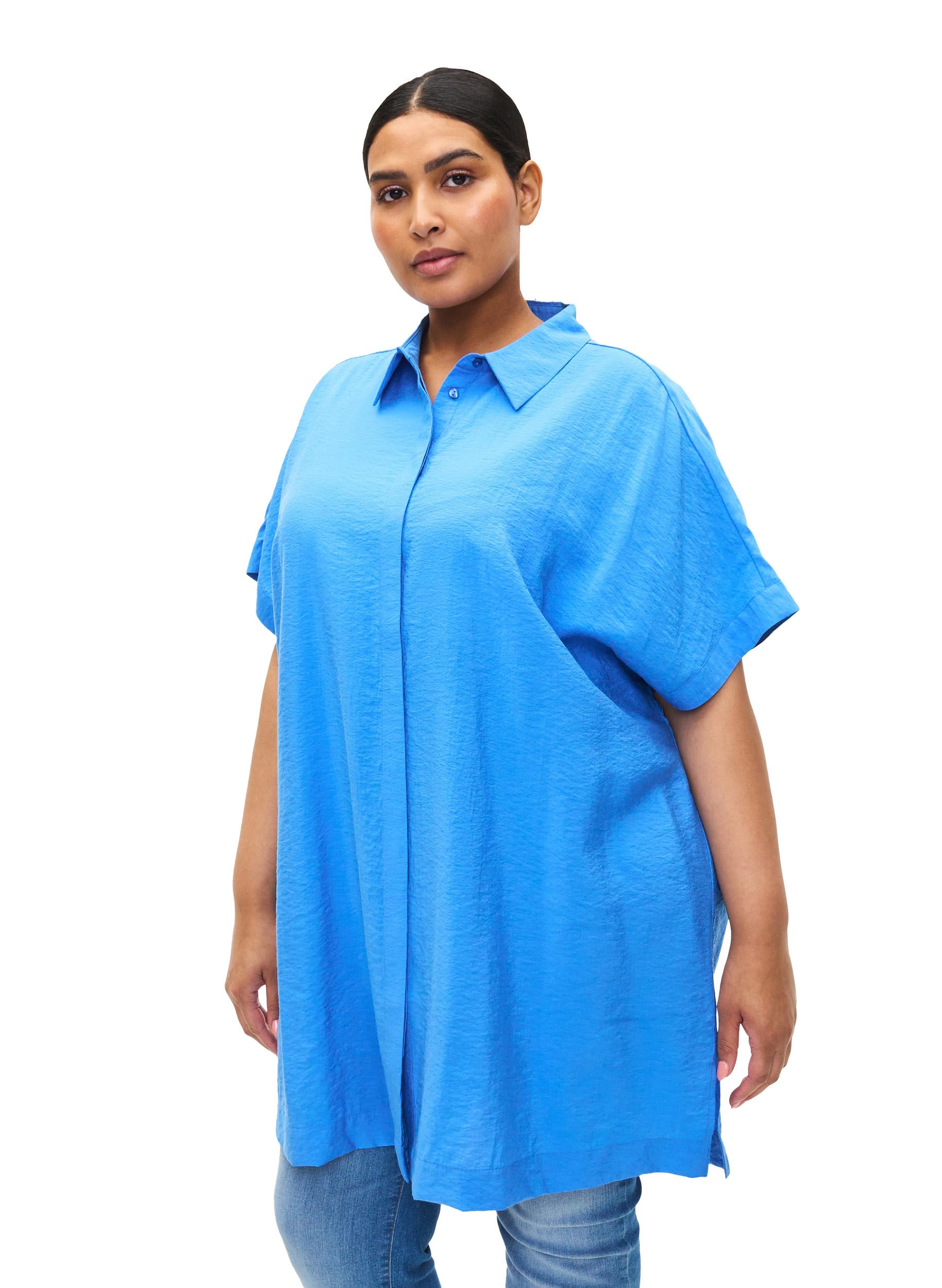 Zizzi Viskose Shirt Damen lang 1/2-Arm Ecovero Seitenschlitz
