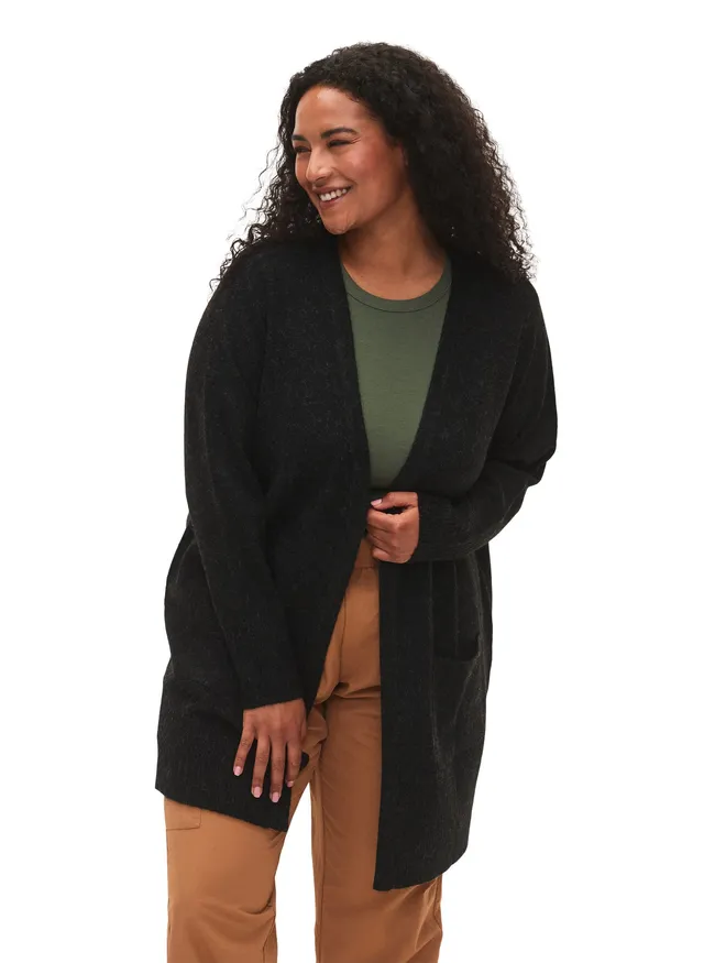 Zizzi Cardigan Lang Meliert mit Taschen Damen