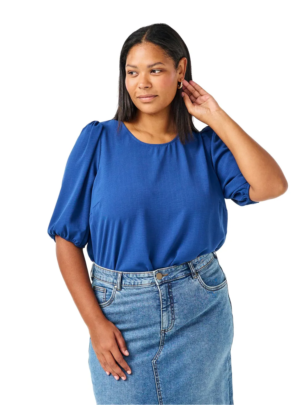 Zizzi Schleifen-Bluse Damen kurzarm Rundhals große Größen
