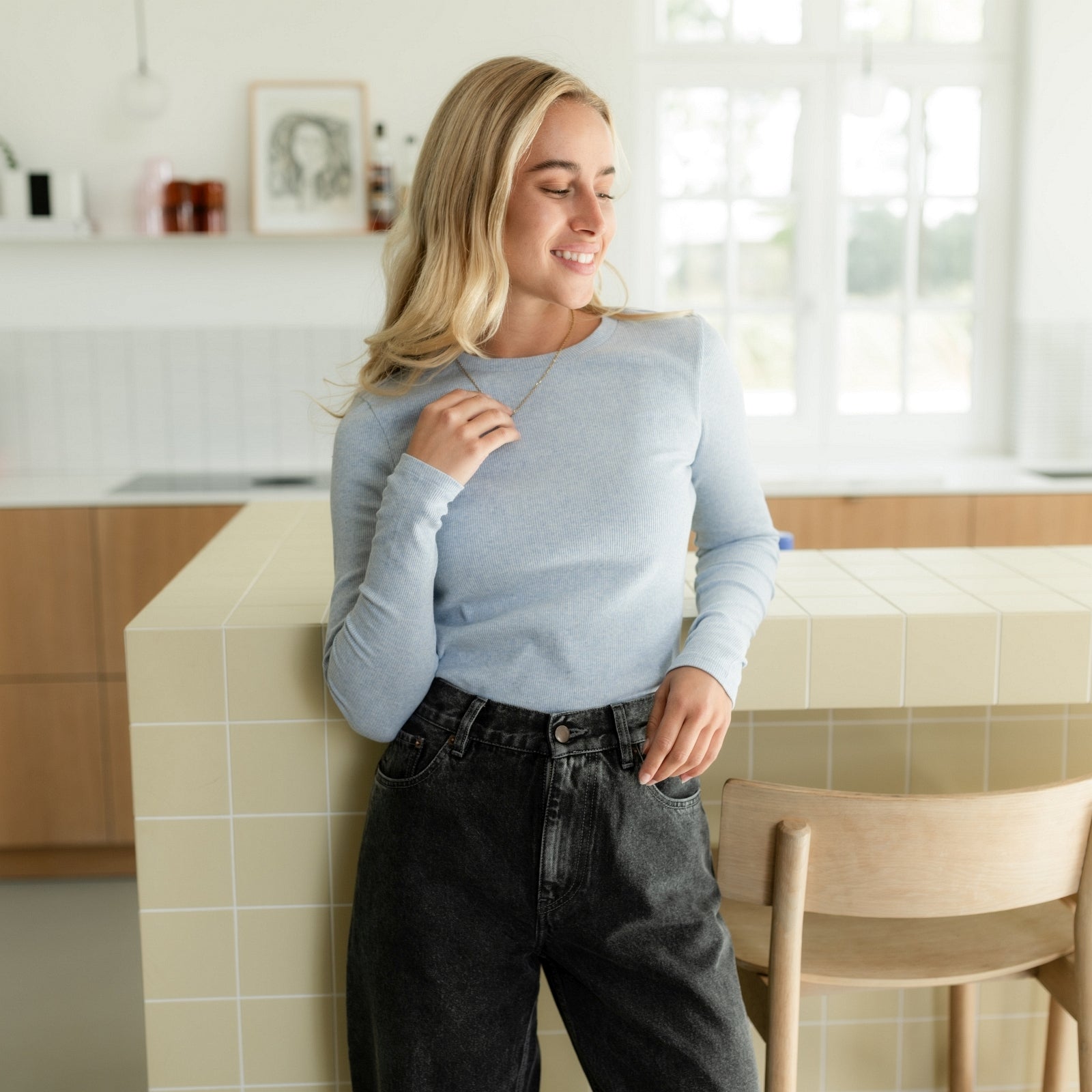 NORDLICHT Lica Ripp Langarmshirt Hellblau Bio-Baumwolle