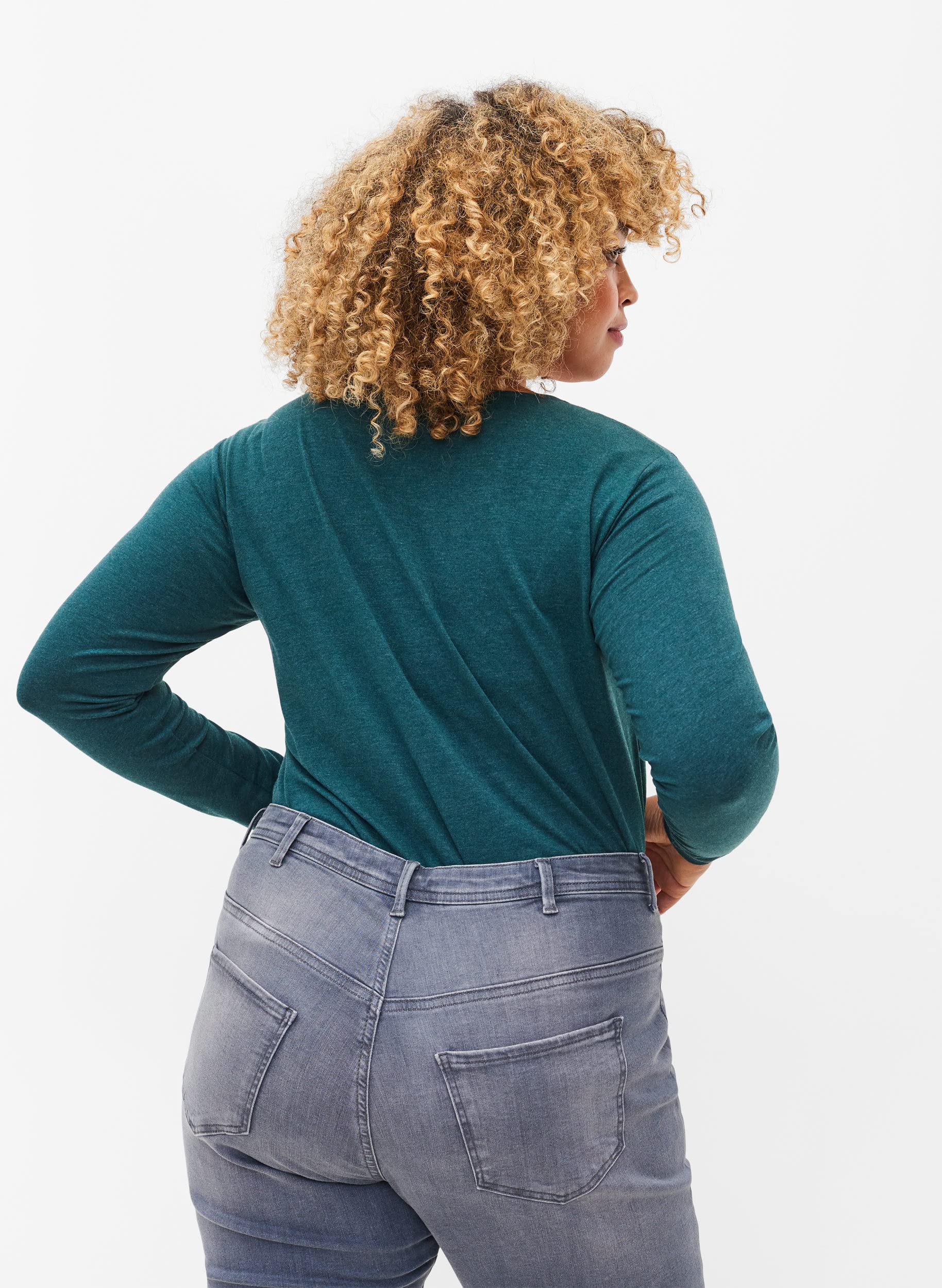 Zizzi Bluse Damen Langarm Rundhals Meliert