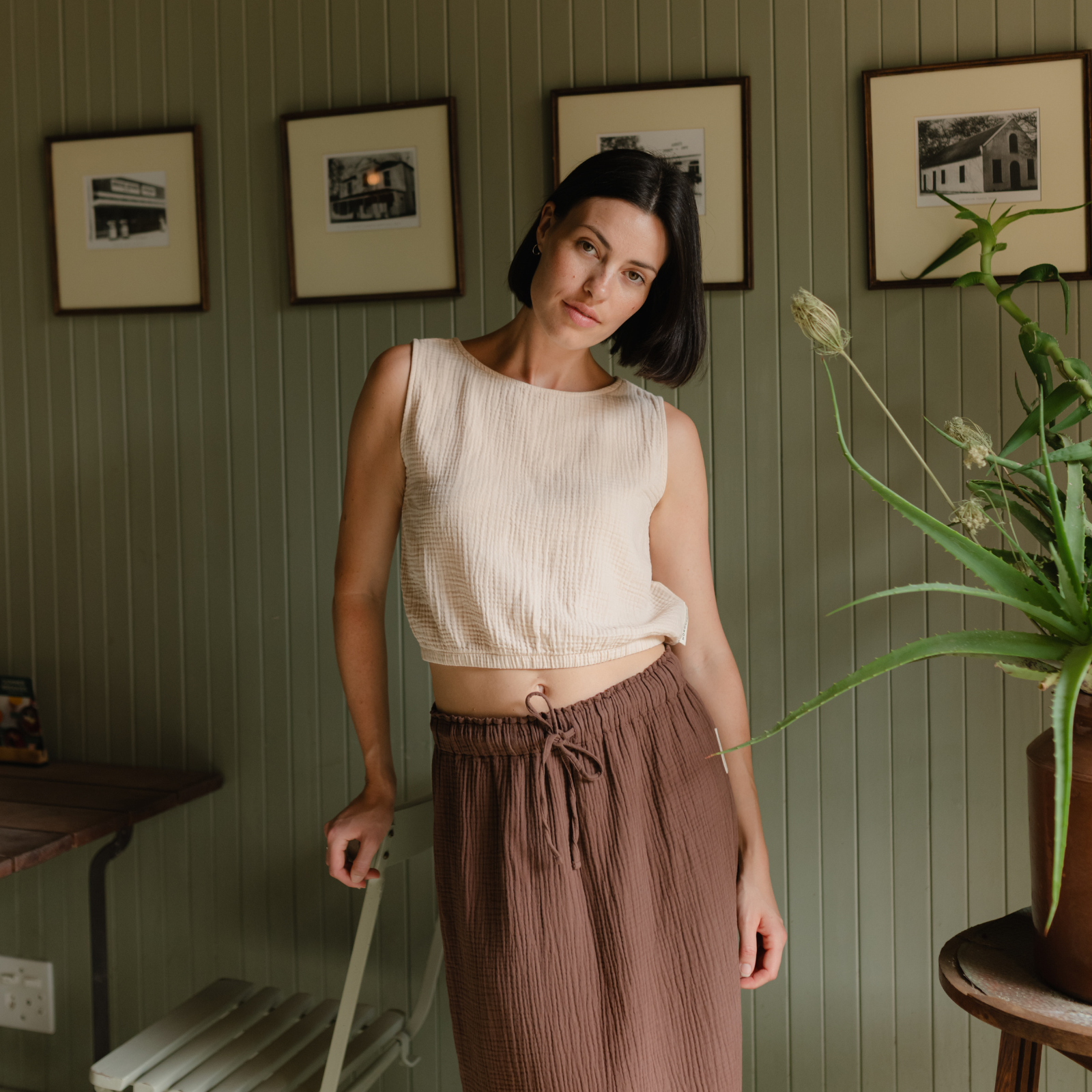 NORDLICHT Marie Musselin Crop Top Natur Bio-Baumwolle