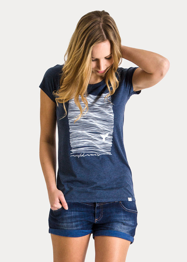 Wijld Waves WoodShirt Damen T-Shirt Print Relaxed Slim