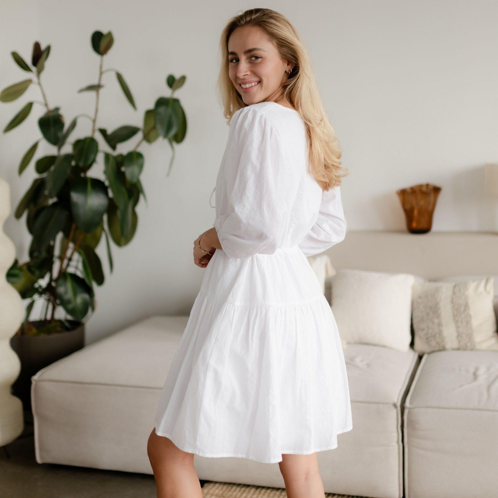 NORDLICHT Kaja Jacquard Kleid Bio-Baumwolle Weiß