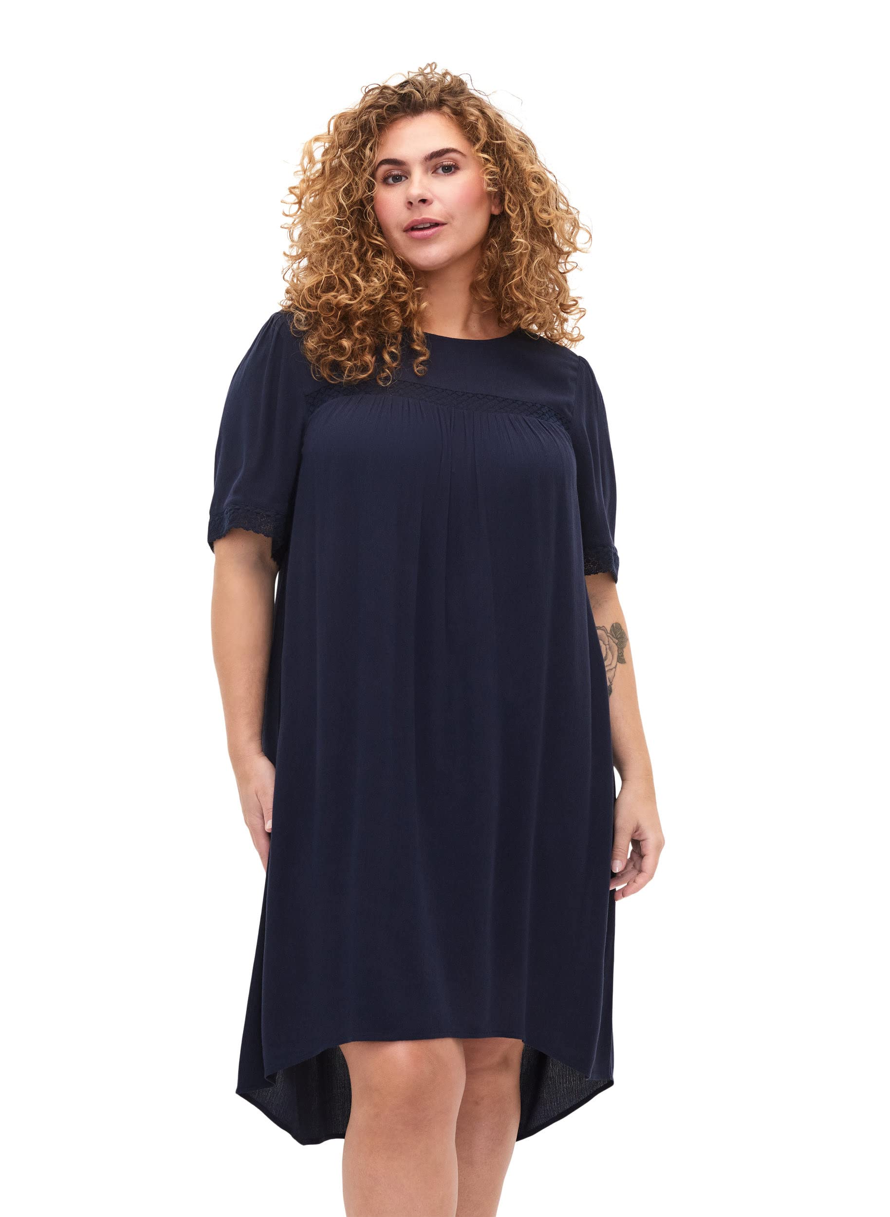 Zizzi Dresses Kleid Viskose Kurzarm mit Spitze