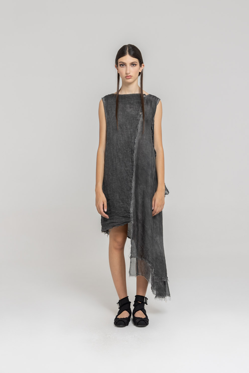 Sanctamuerte Abiti Abito Midi Smanicato Kleid Leinen