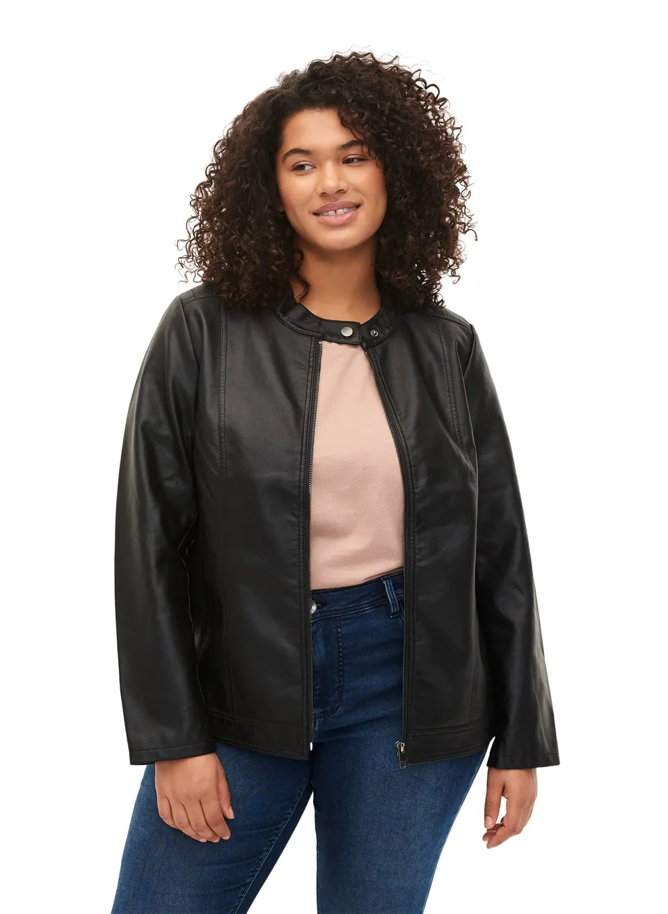 Zizzi Jackets Lederjacke Kunstleder Taschen Reissverschluss