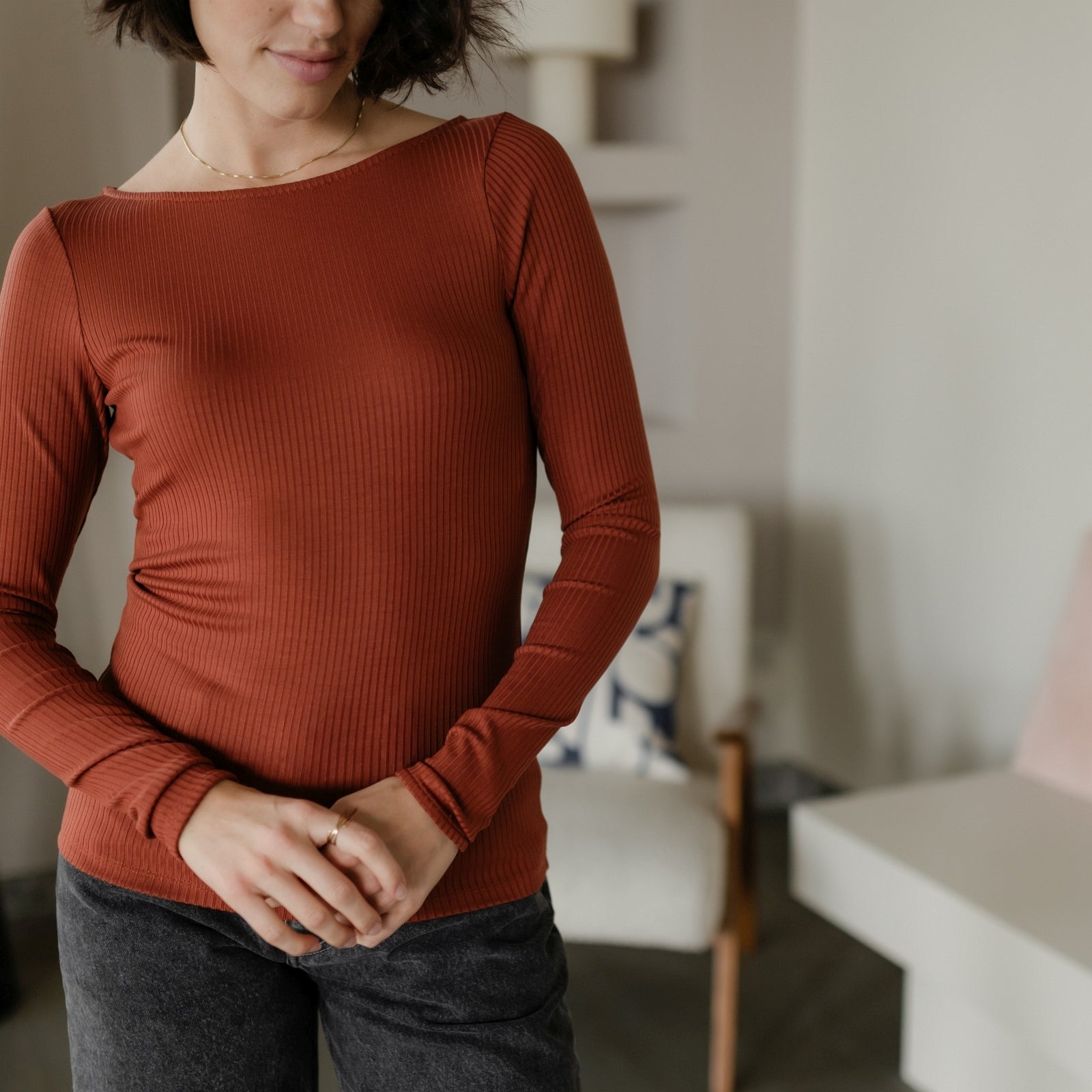 NORDLICHT Zoe Langarmshirt Rot U-Boot-Ausschnitt