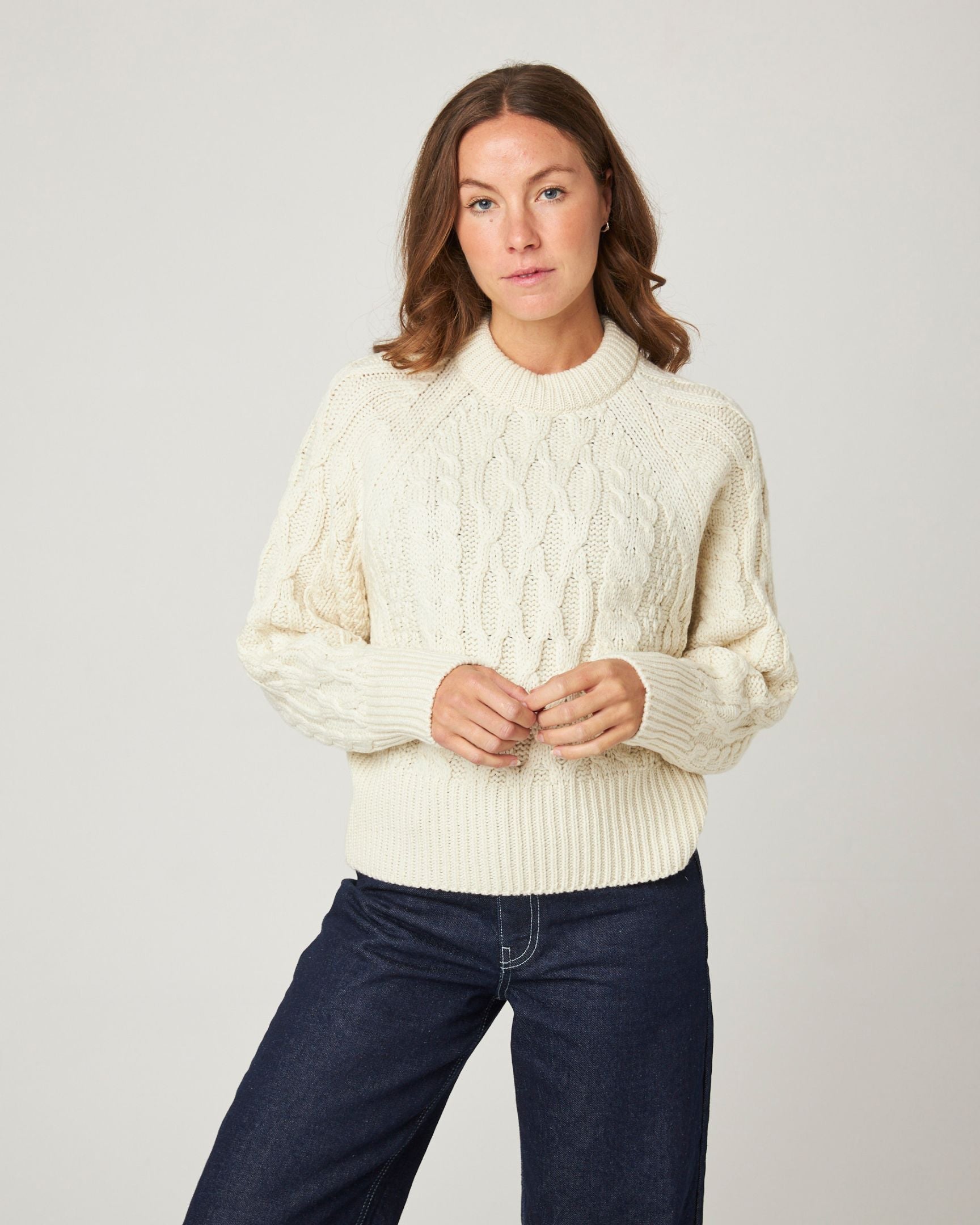 Peregrine Isobel Aran Strickpullover Damen Citron Merino