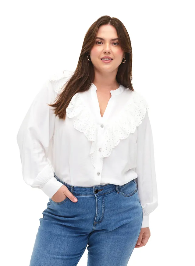 Zizzi Hemdbluse Viskose Rüschen Große Größen