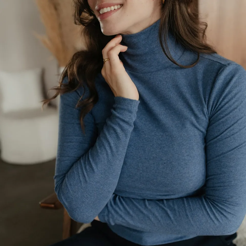 NORDLICHT Dana Longsleeve Rollkragenshirt Blau Ripp