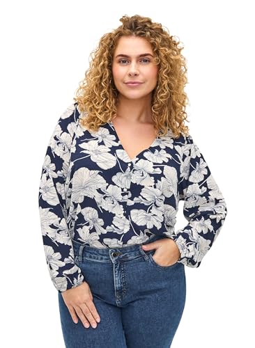 Zizzi Hemdbluse V-Ausschnitt Print Langarm