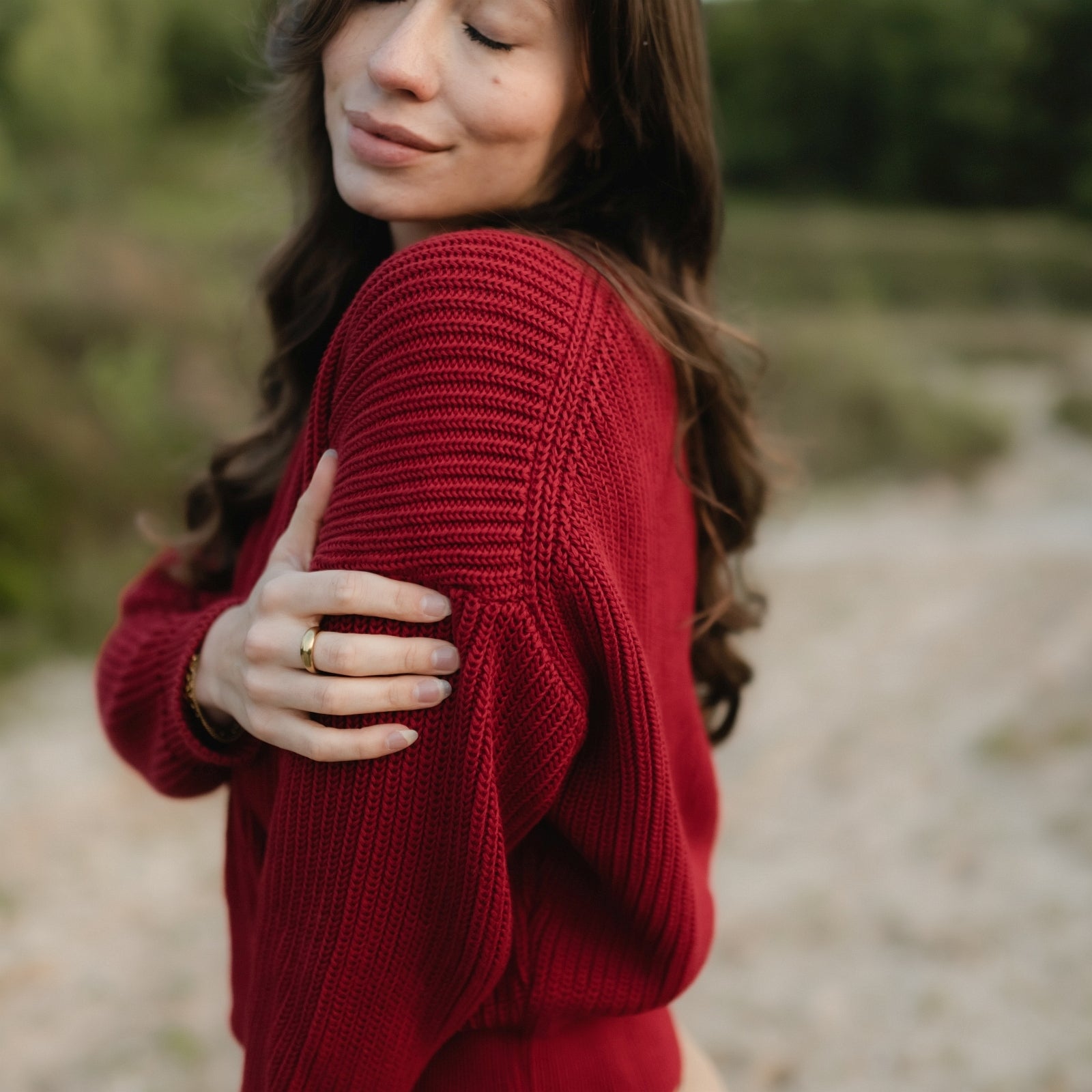 NORDLICHT Mara Grobstrick Pullover Rot Bio-Baumwolle