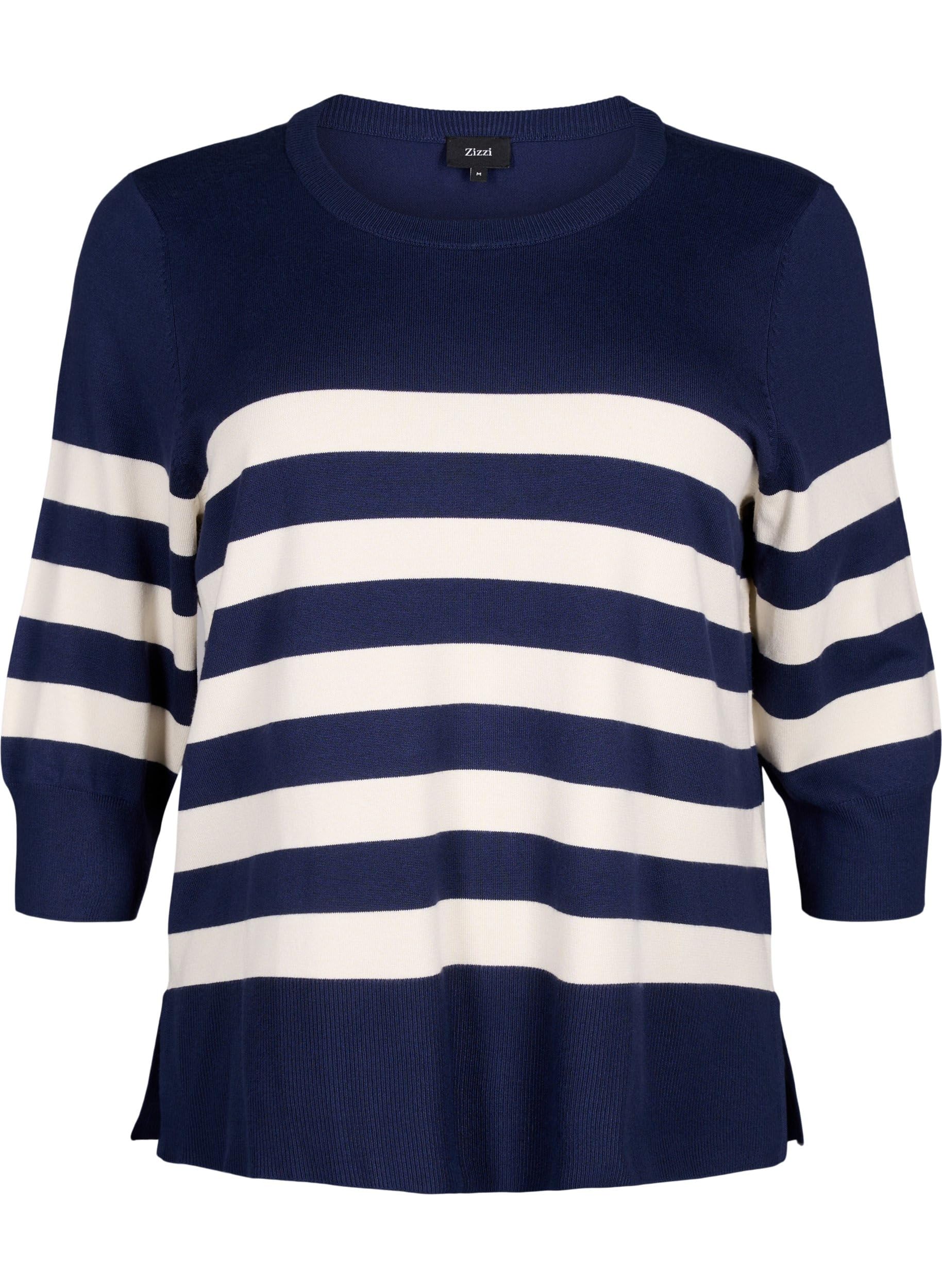 Zizzi Knitwear Pullover Viskose Streifen 3/4-Arm