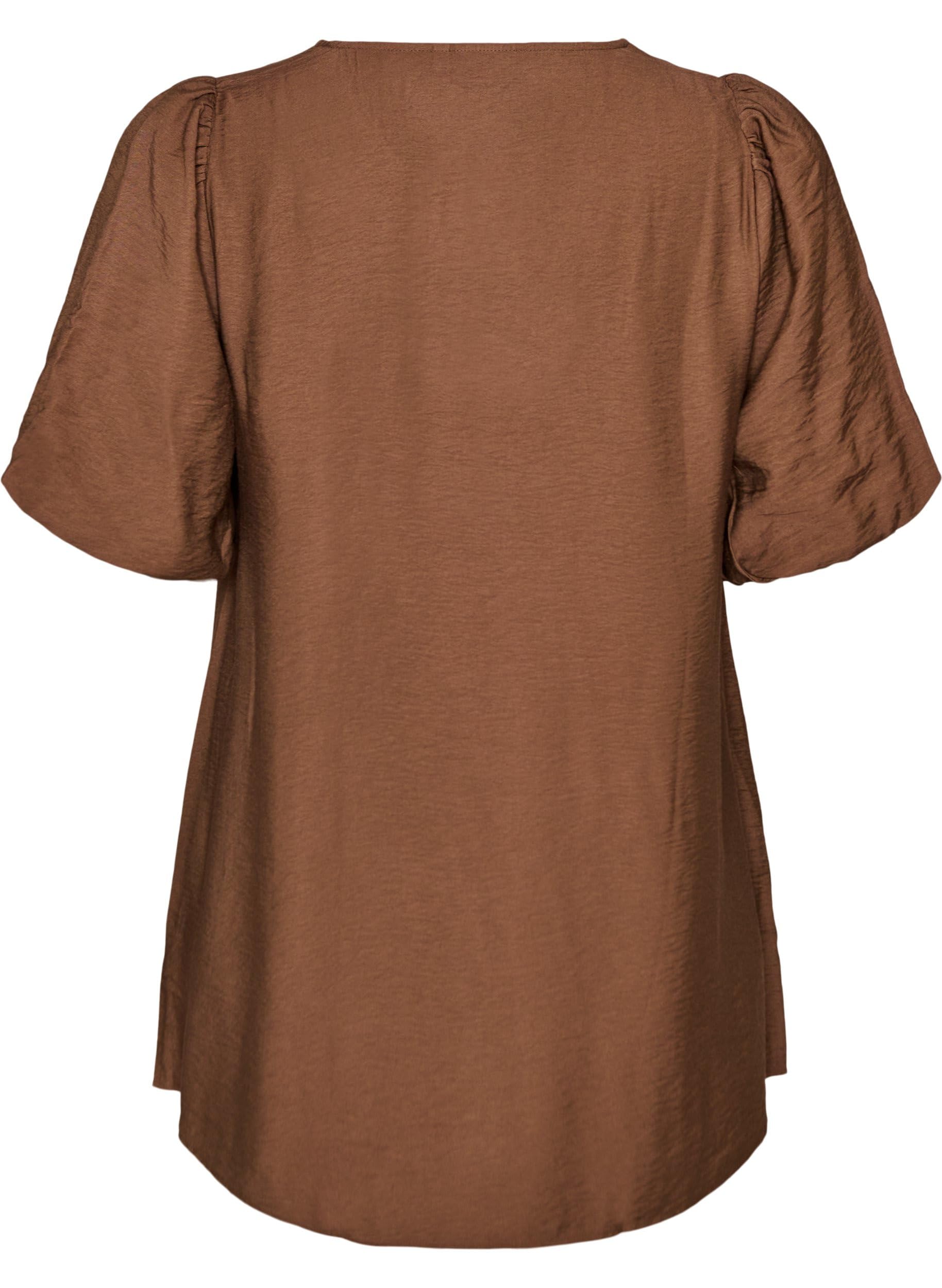 Zizzi Tunika V-Neck Puffärmel T-Shirt Große Größen Viskose