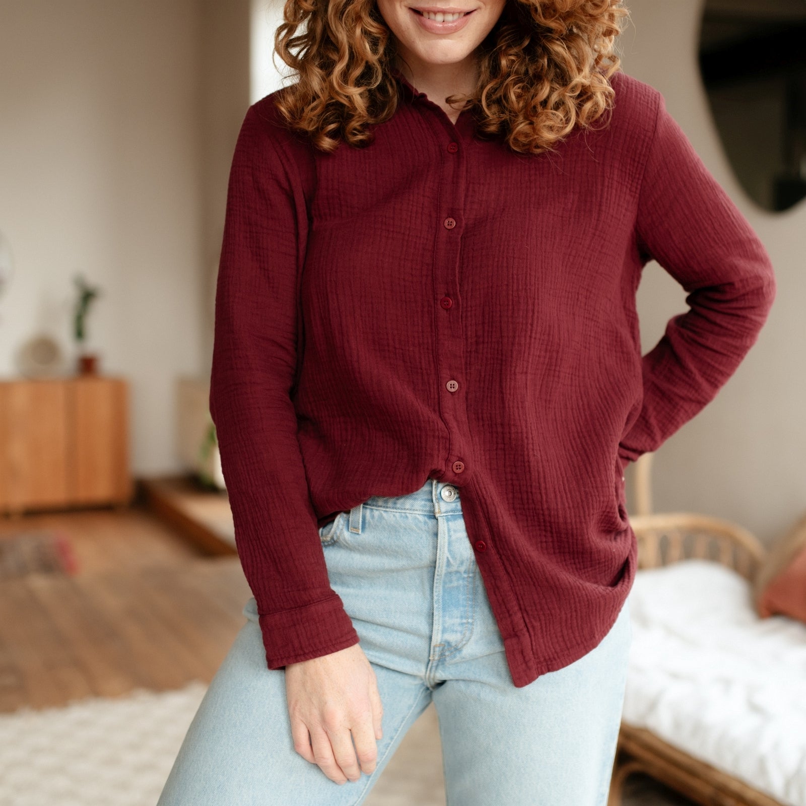 NORDLICHT Fenja Musselin Bluse Rot Bio-Baumwolle