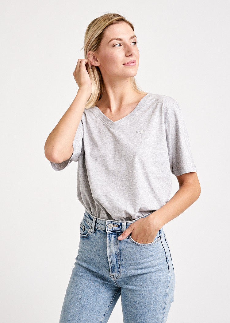 Wijld Woodshirt Frida Gray Melange Damen V-Shirt Grau Loose