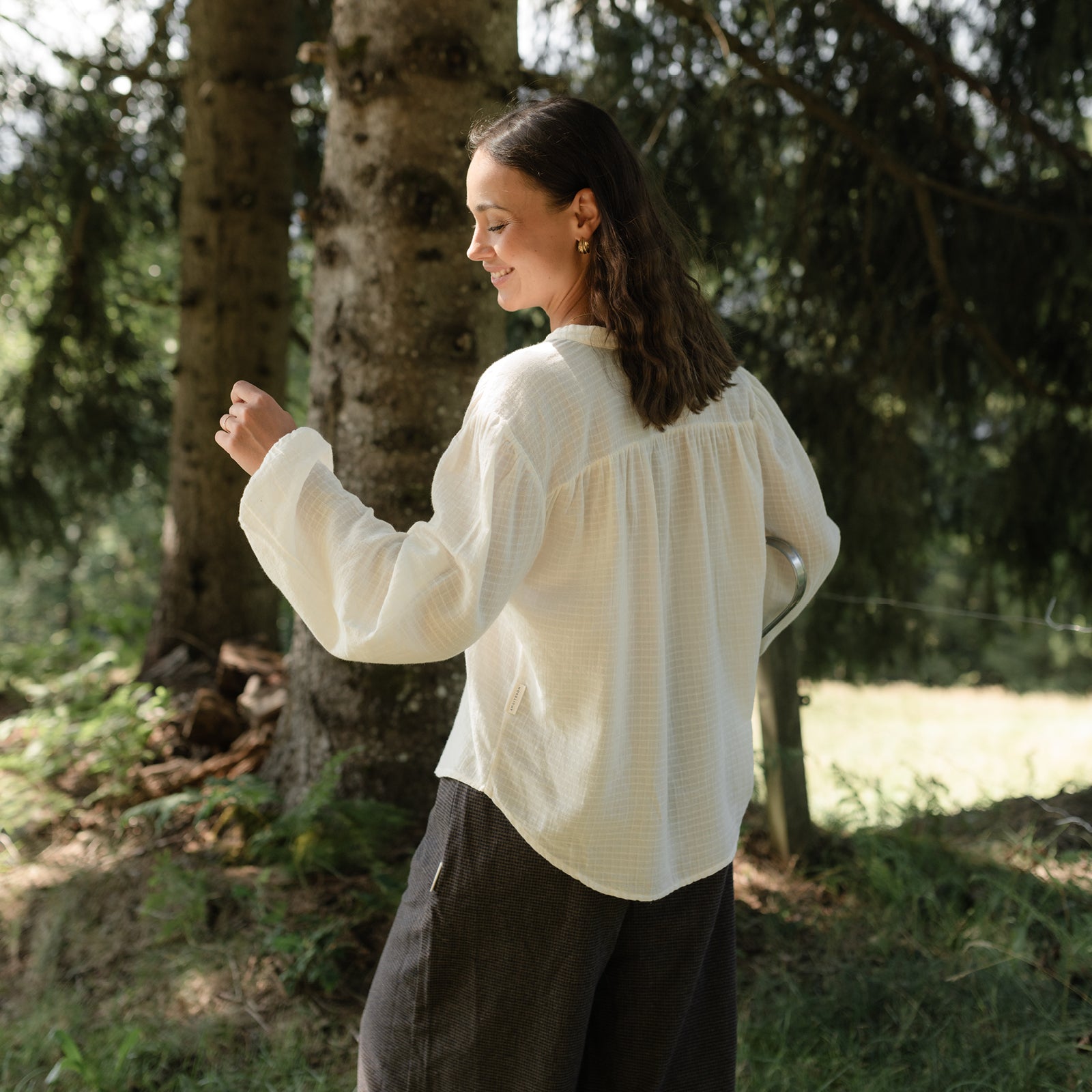 NORDLICHT Hilda Boho Bluse Natur Karo Bio-Baumwolle