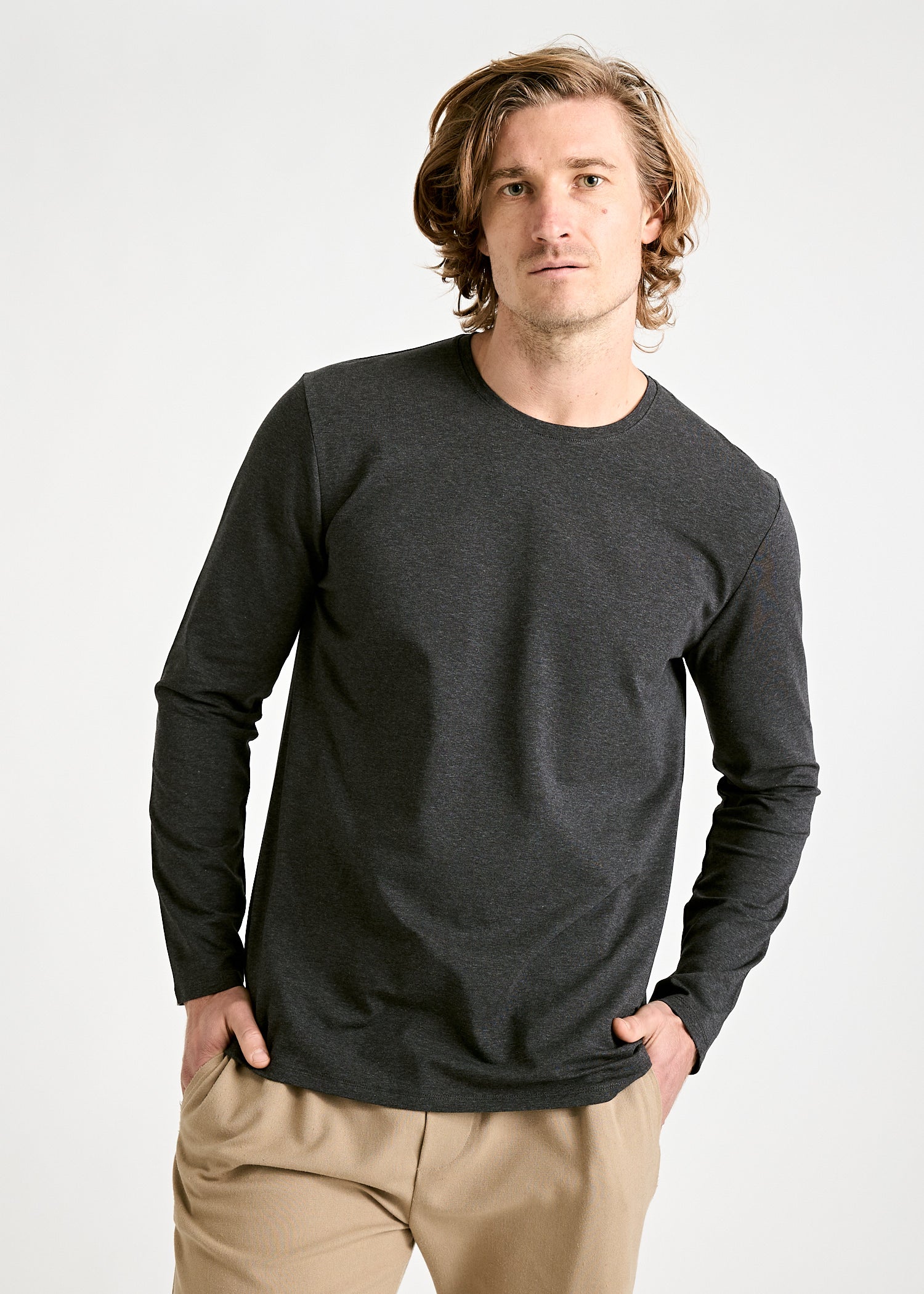 Wijld David Herren Langarmshirt Anthrazit Regular atmungsaktiv