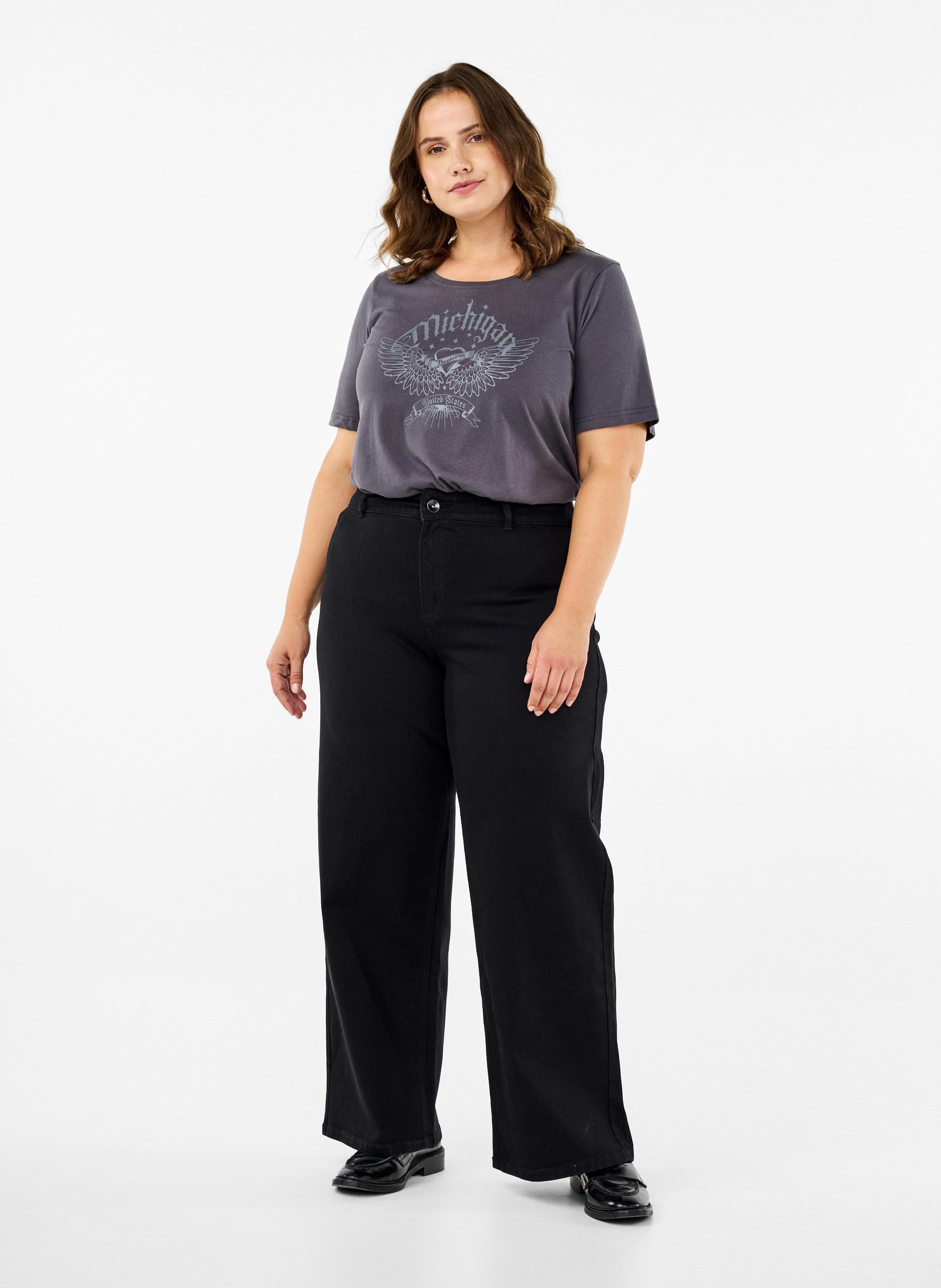 Zizzi Flash Jeans Damen Weites Bein High Waist Stretch