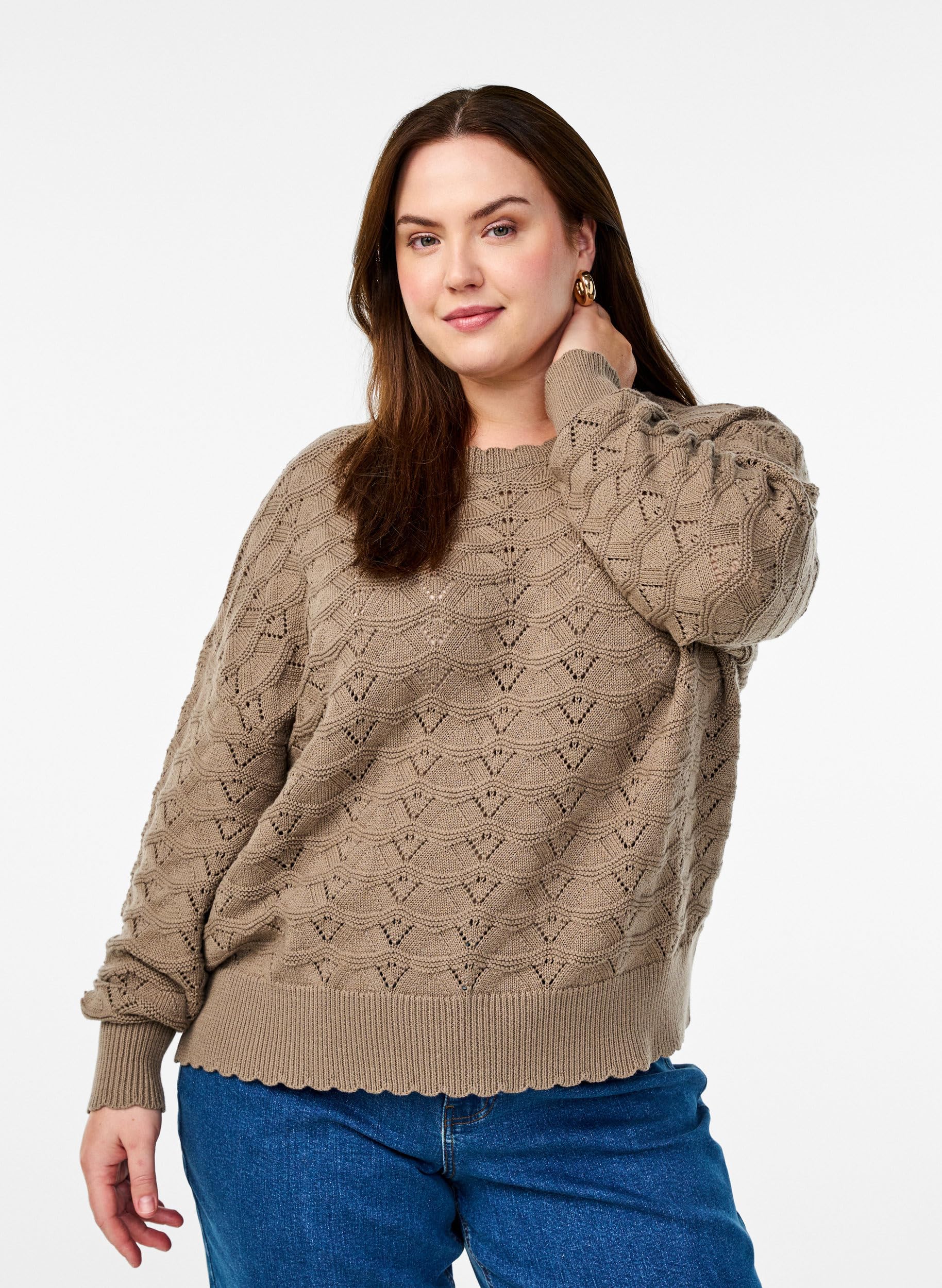 Zizzi Strickbluse Baumwollmix Desert Taupe Gr.50-52