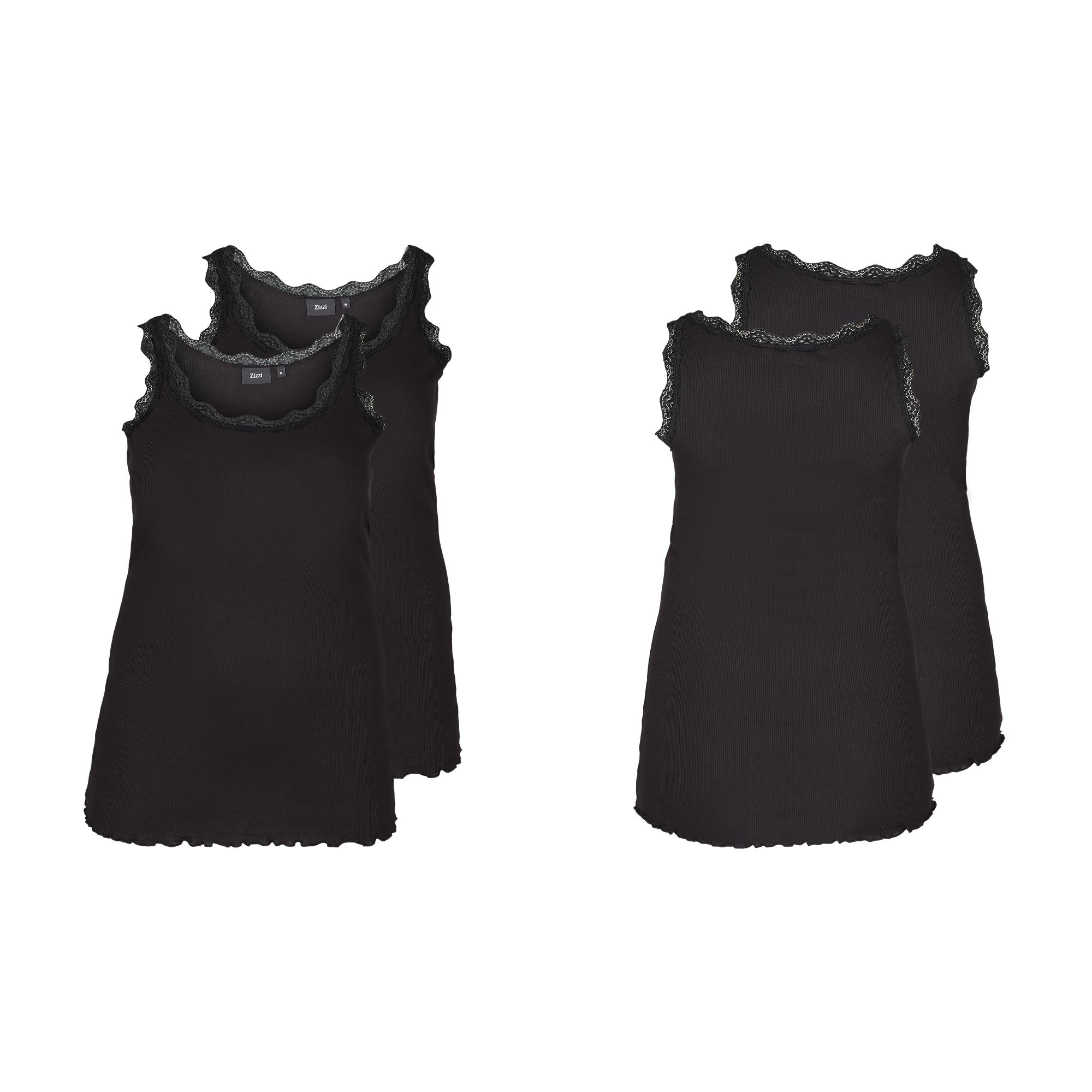 Zizzi Top 2er-Pack Gr. 50-52 Rundhals Spitze Rippe
