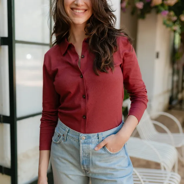 NORDLICHT Sara Jerseybluse Rot Bio-Baumwolle Leinen