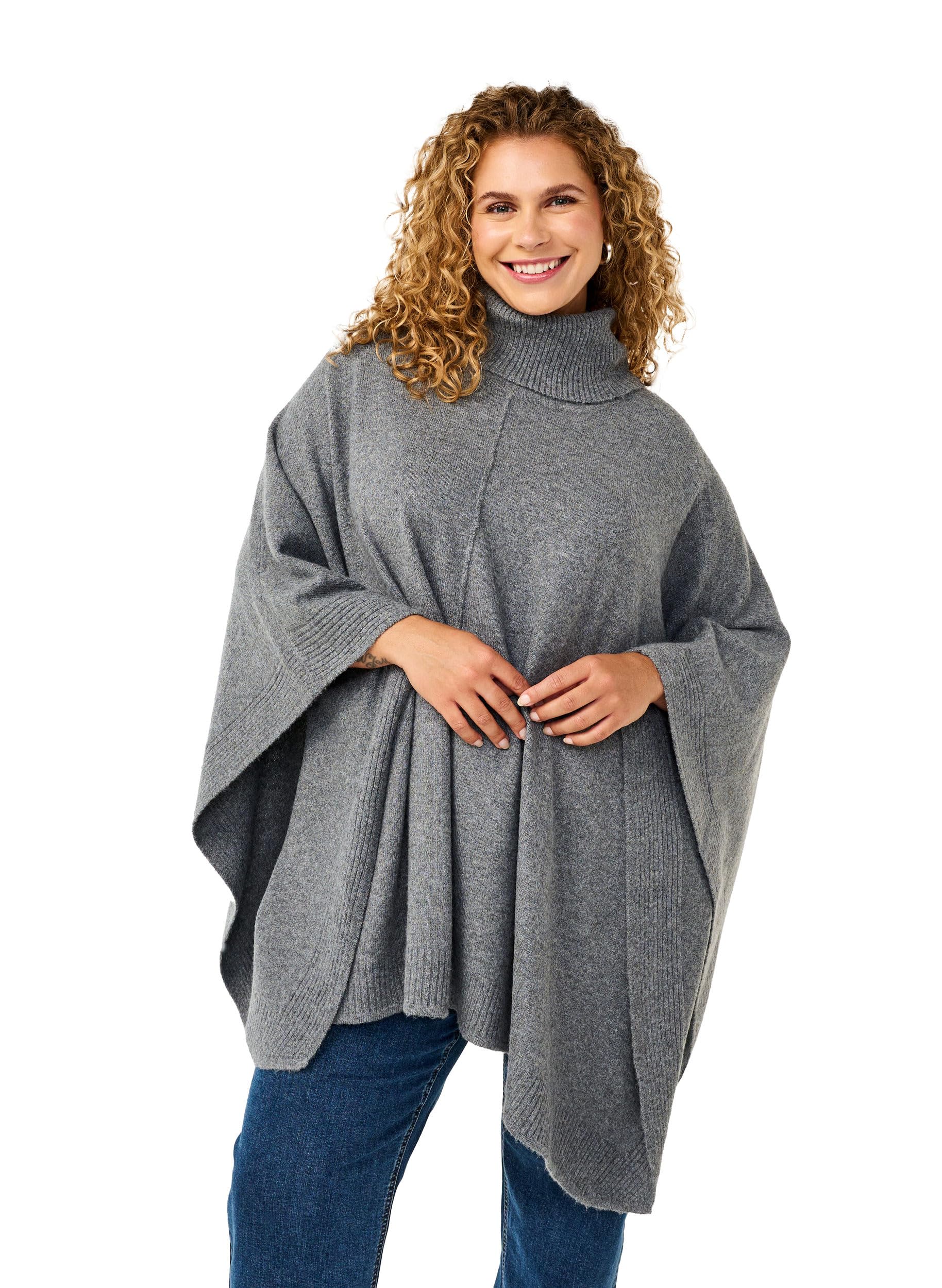 Zizzi Poncho Rollkragen Strickponcho Große Größen