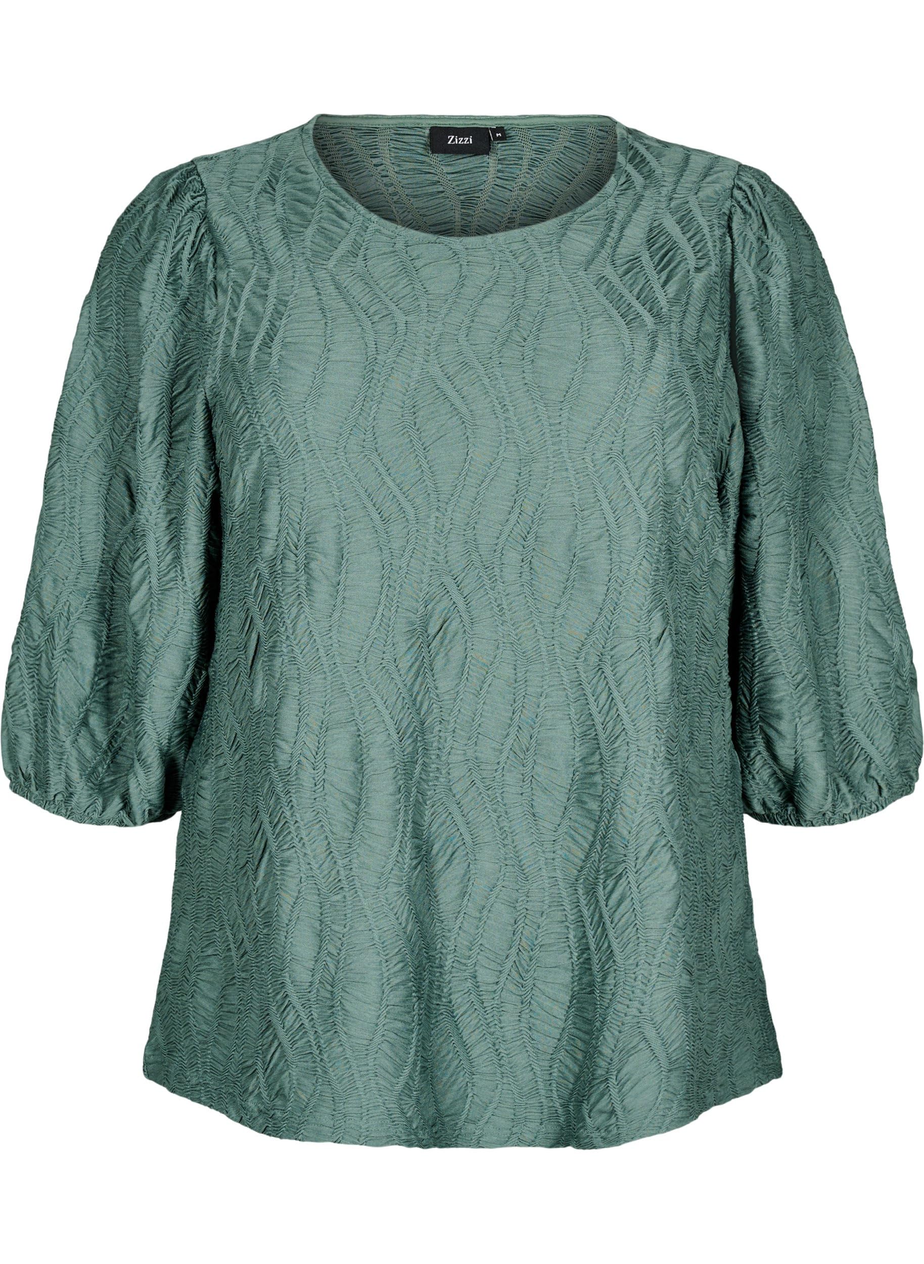 Zizzi Blouses Bluse Große Größen 42-60 3/4-Ärmel Textur