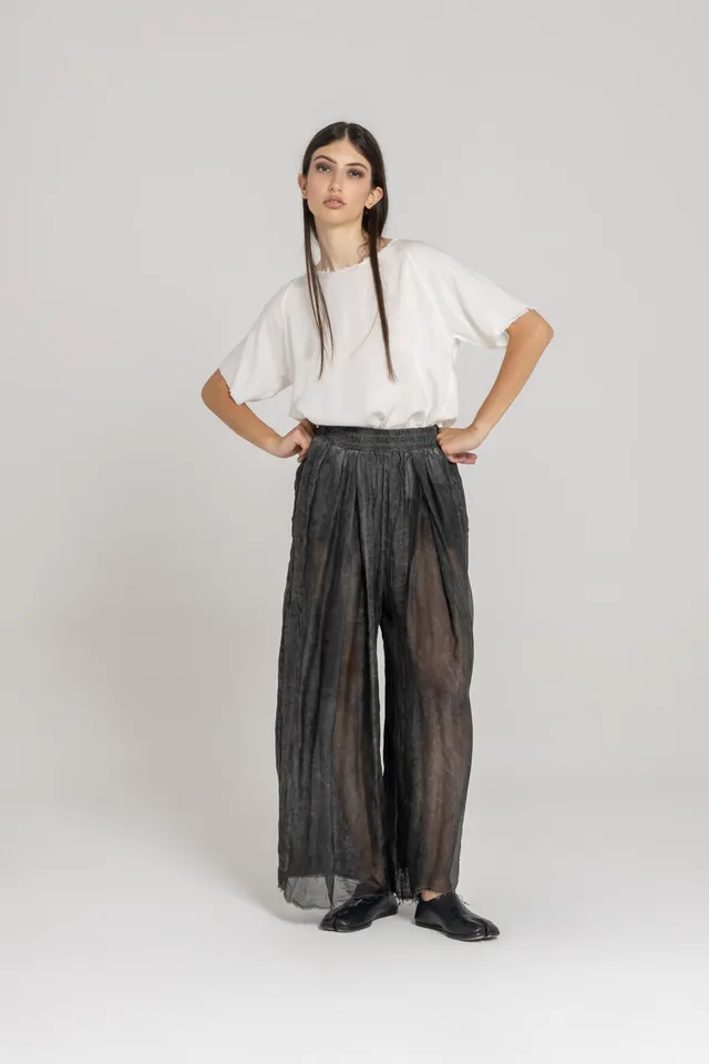 Sanctamuerte Pantaloni Palazzo Hose Leinen Gummibund