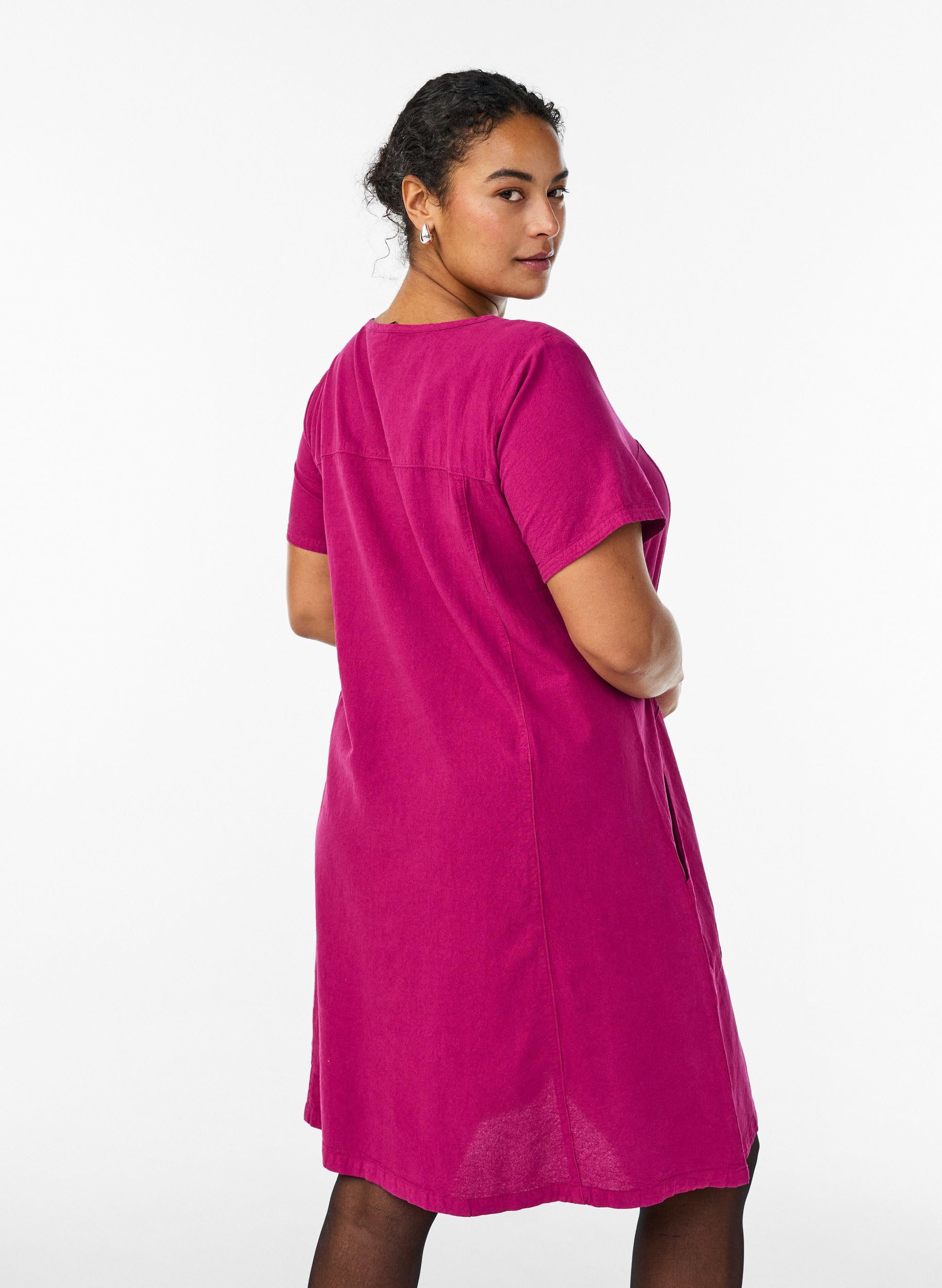 Zizzi Kleid Baumwolle Kurzarm V-Ausschnitt Große Größen