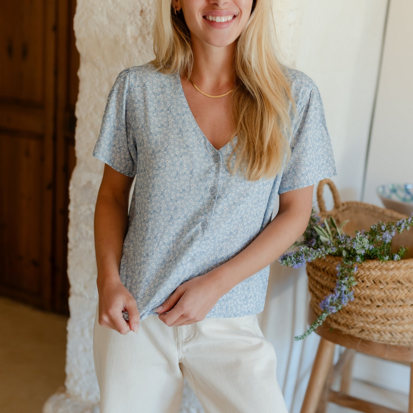 Nordlicht Saga Kurzarm Bluse Blumenmuster Ecovero