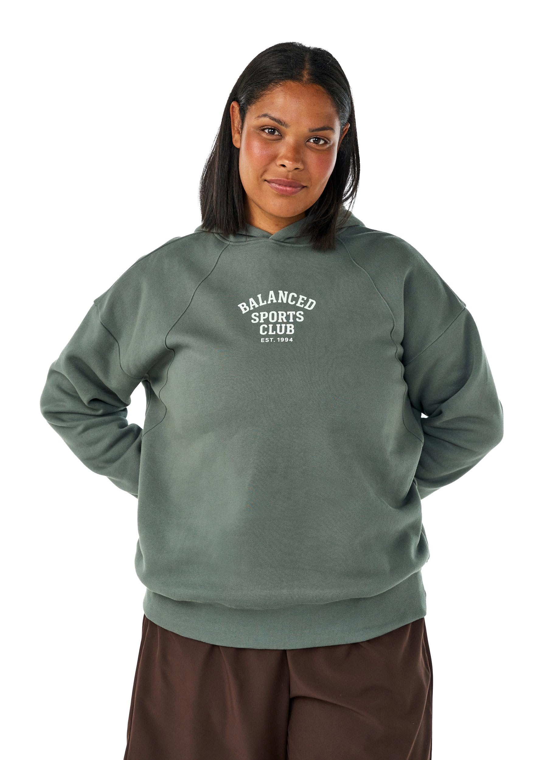 Zizzi Active Hoodie Baumwolle Raglan Brustprint Große Größen