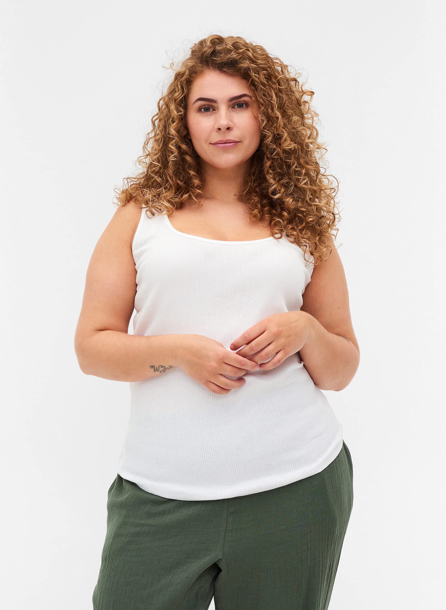 Zizzi T-Shirts Tanktop Damen 2er Pack Ripp Baumwolle