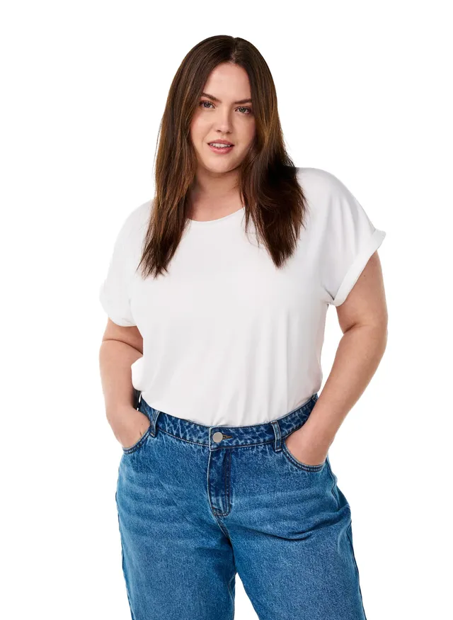 Zizzi T-Shirt Rundhals Viskose Bright White 54-56 Große Größen