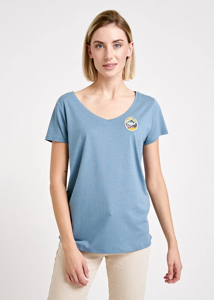 Wijld Peak V-Ausschnitt WoodShirt Damen Blau Lyocell