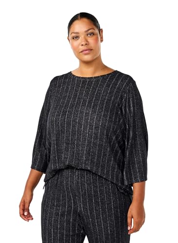 Zizzi Bluse 3/4-Ärmel Black Melange gestreift