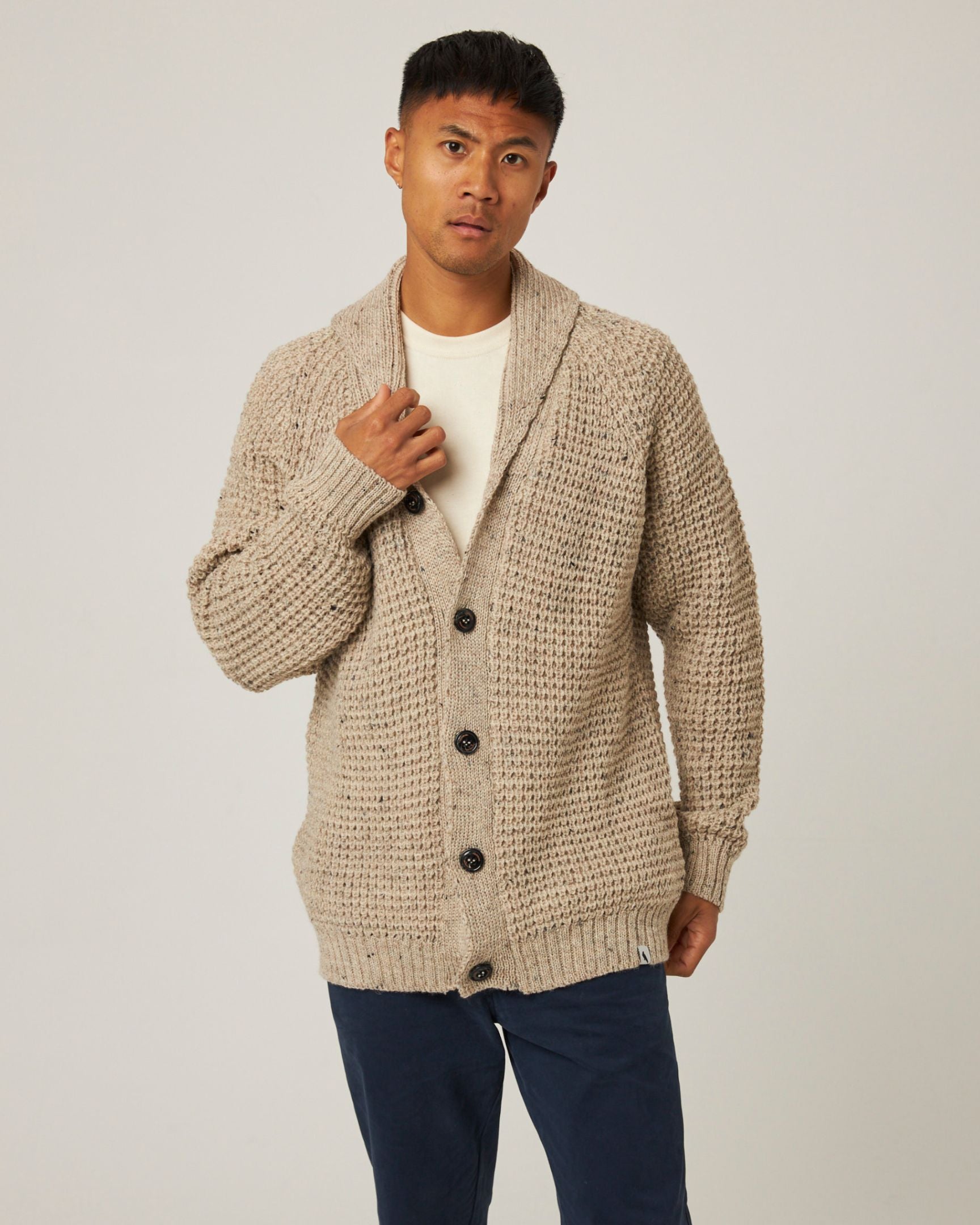 Peregrine Waffle Shawl Cardigan Strickjacke Navy Wolle